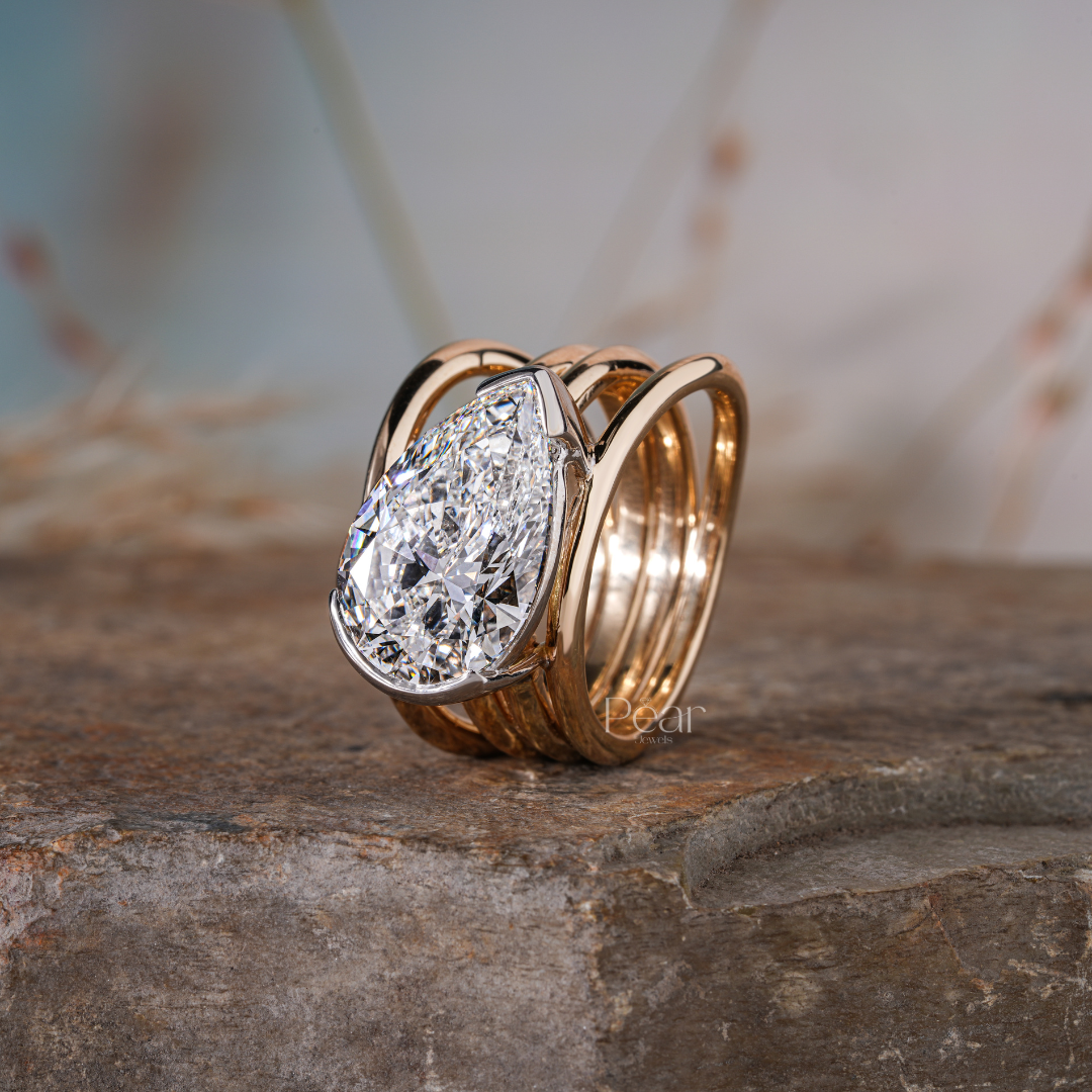 Pear Solitaire Wedding Fancy Labgrown Diamond Band - Pear Jewels