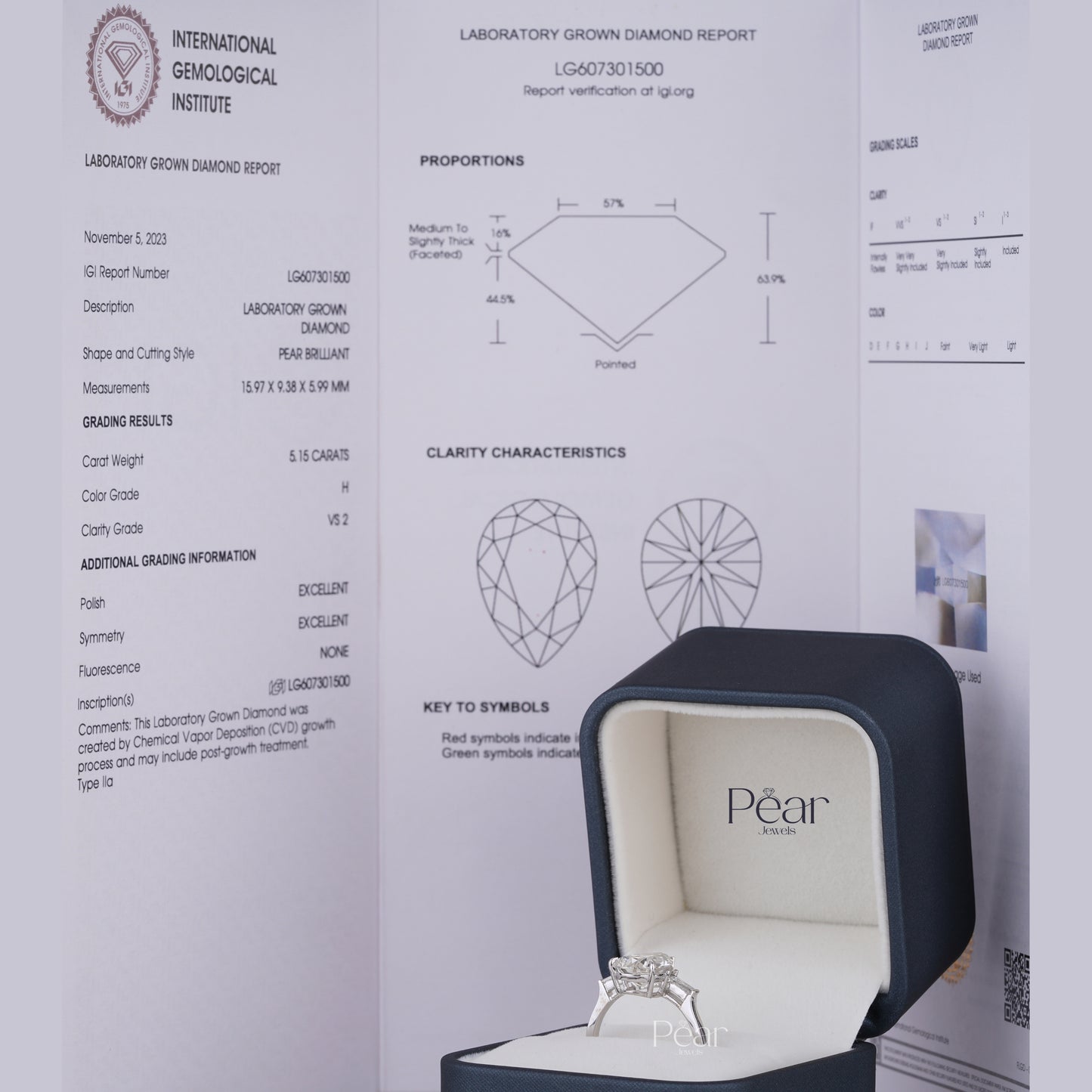 Pear Three-Stone Tapered Baguette Lab-Grown Diamond Ring - Pear Jewels