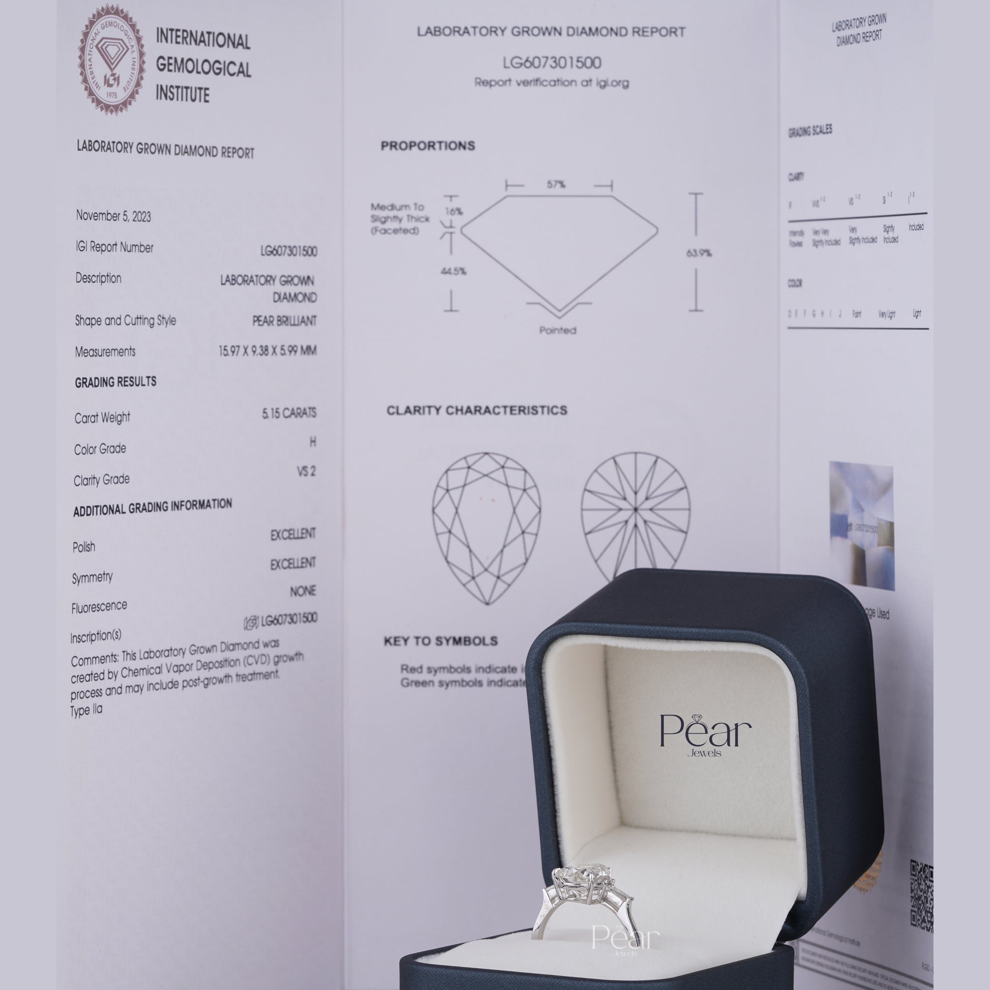 Pear Three-Stone Tapered Baguette Lab-Grown Diamond Ring - Pear Jewels