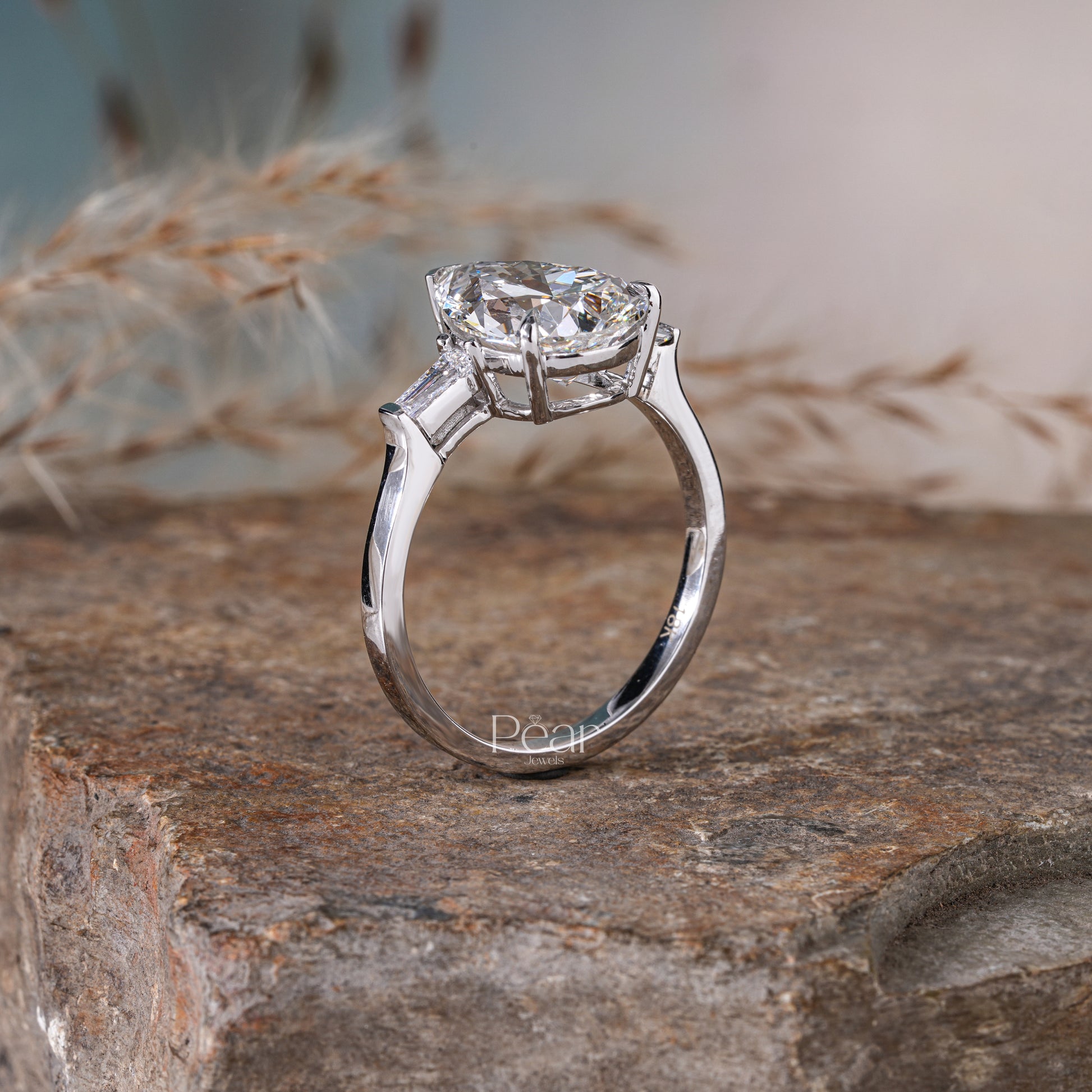 Pear Three-Stone Tapered Baguette Lab-Grown Diamond Ring - Pear Jewels