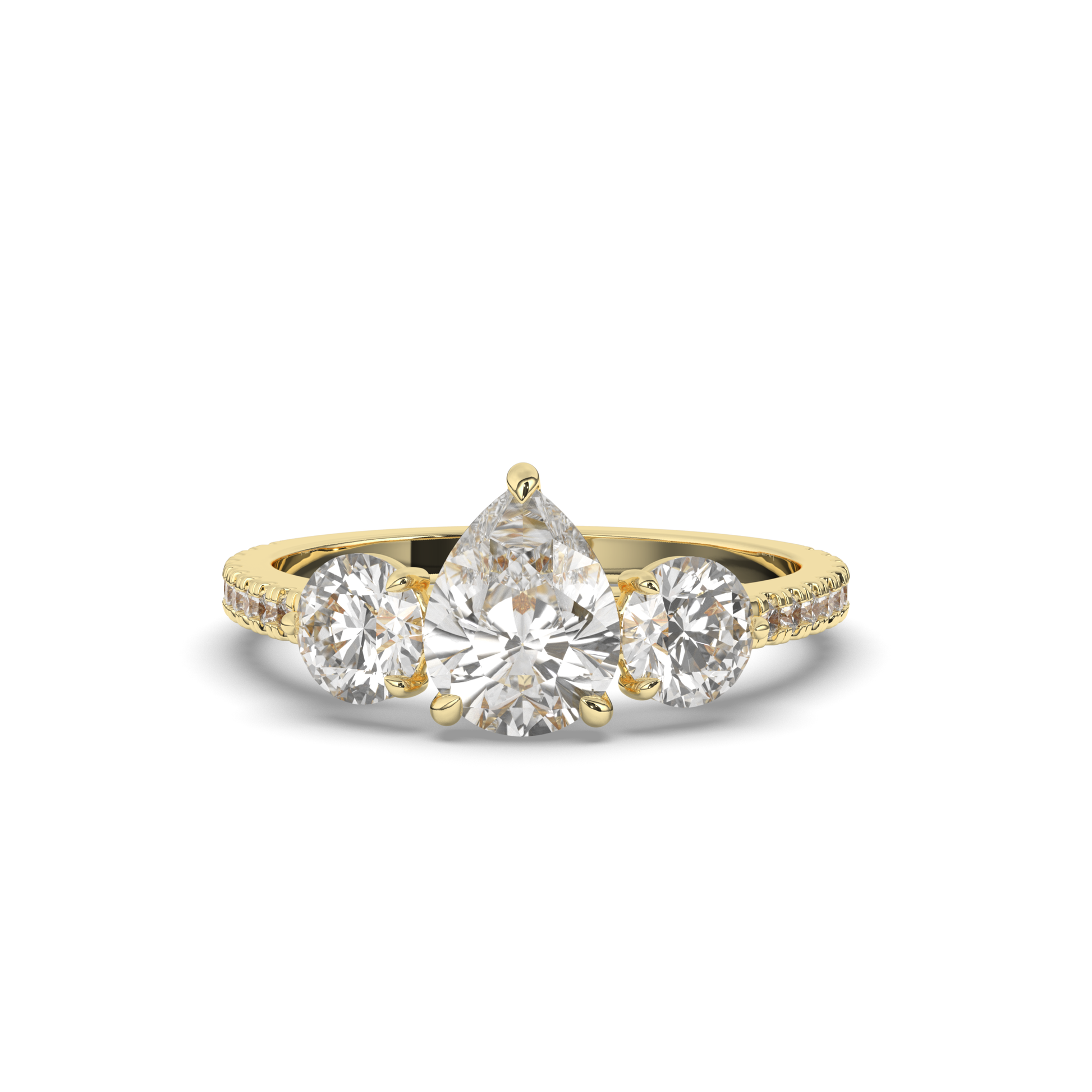 Pear Three Stone Solitaire Labgrown Diamond Ring - Pear Jewels