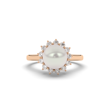 Pearl Halo Lab-Grown Diamond Engagement Ring - Pear Jewels
