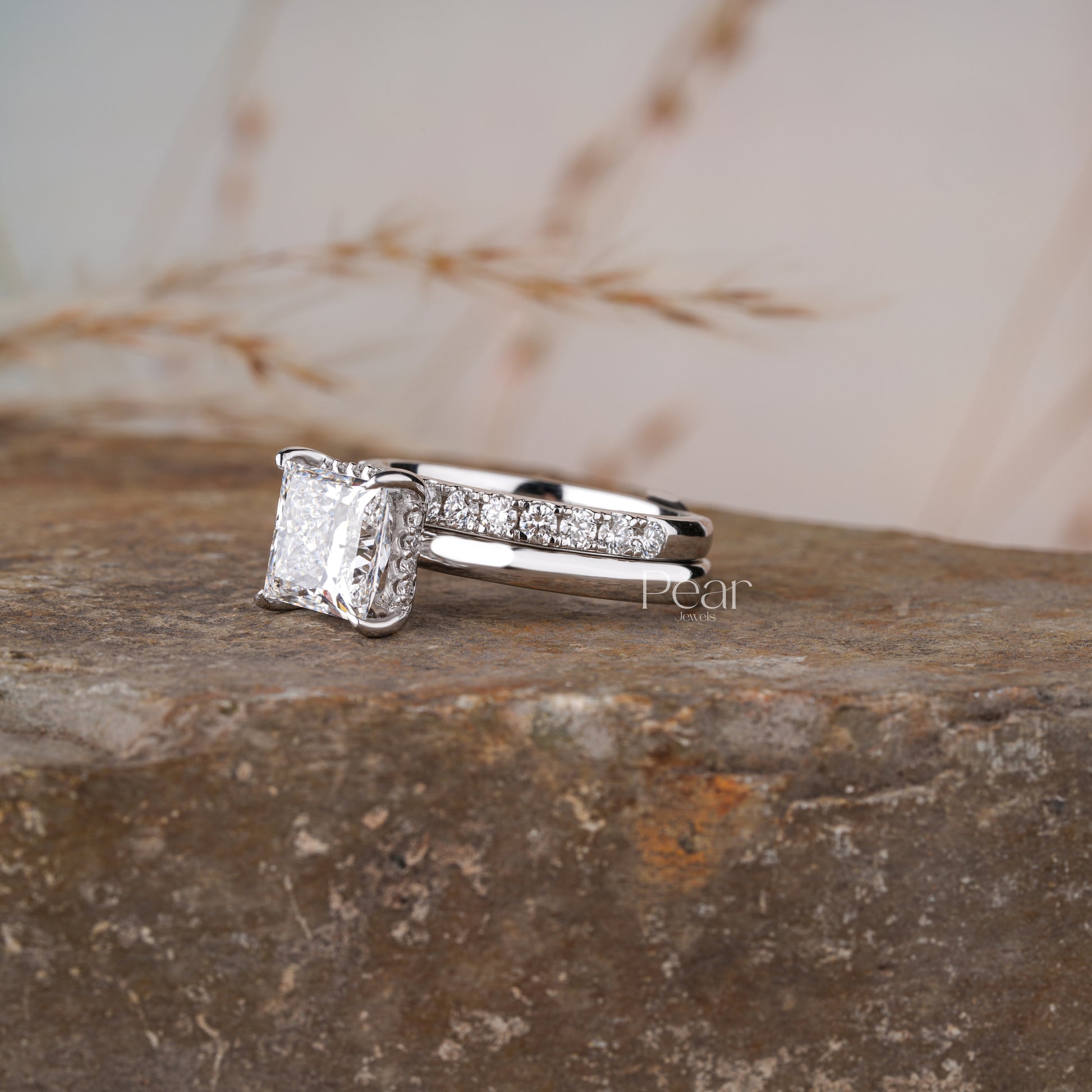 Princess Lab grown Diamond Wedding Band - Pear Jewels