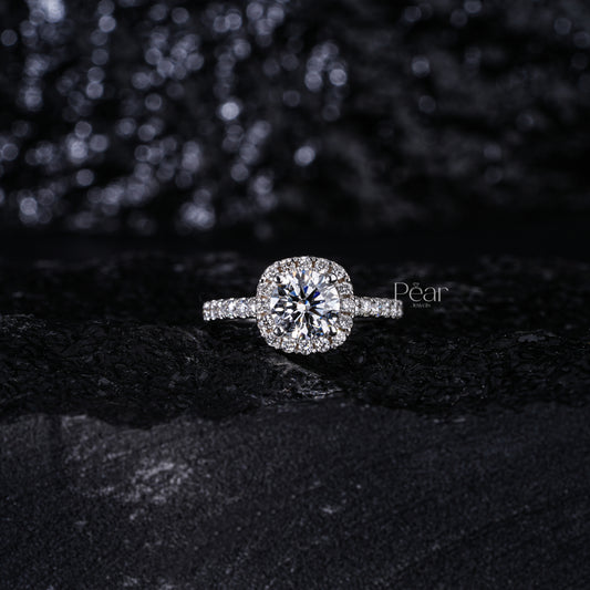 Round Halo Square Labgrown Diamond Ring - Pear Jewels