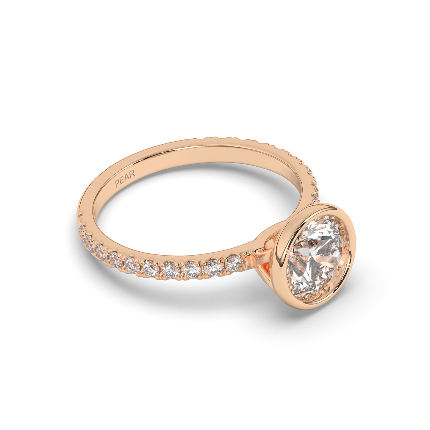 Round Lab-Grown Diamond Ring in Bezel Setting - Pear Jewels
