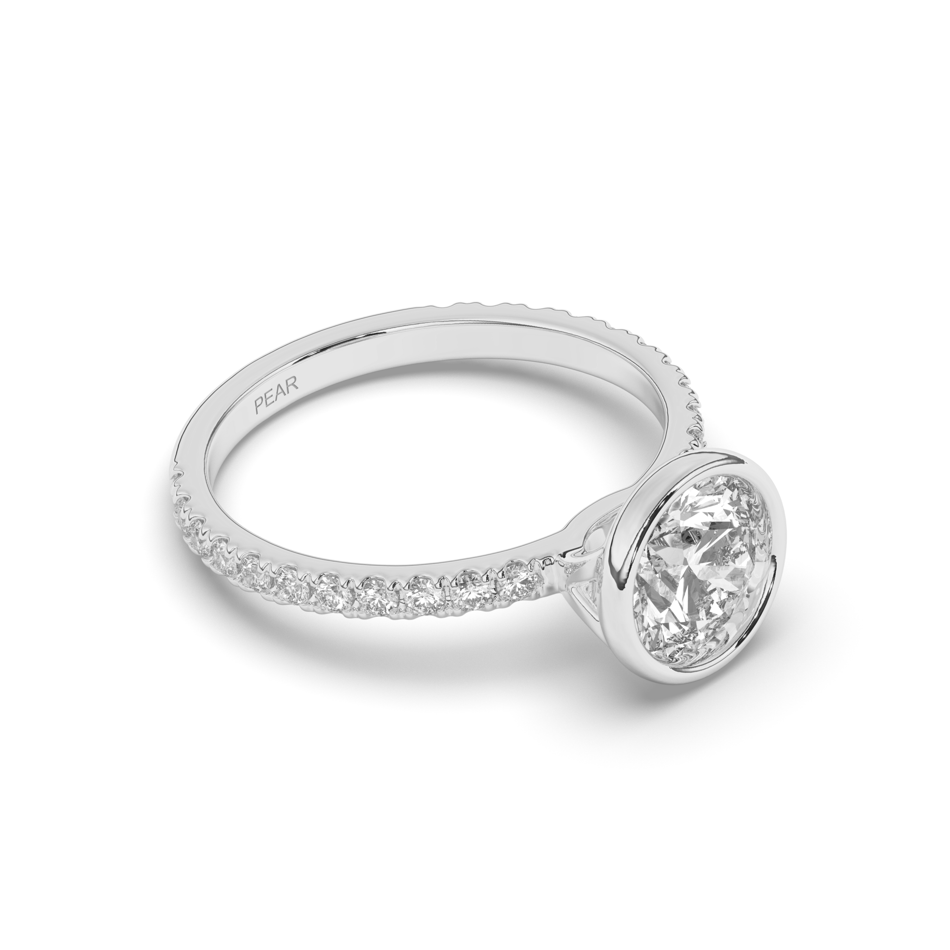 Round Lab-Grown Diamond Ring in Bezel Setting - Pear Jewels