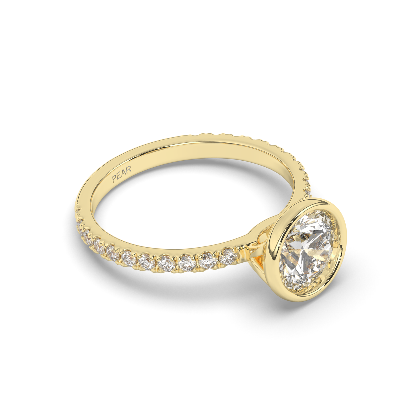 Round Lab-Grown Diamond Ring in Bezel Setting - Pear Jewels