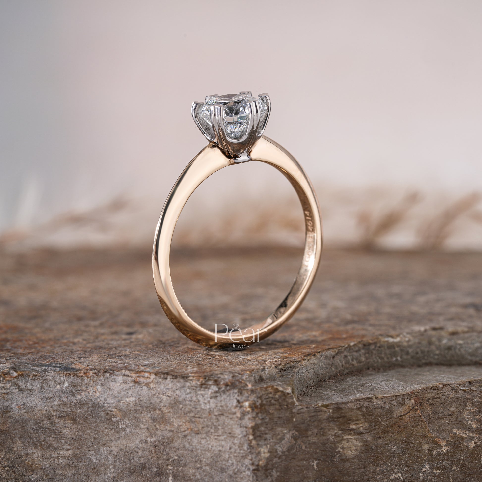 Round Solitaire Basket Heart Prong Engagement Ring - Pear Jewels