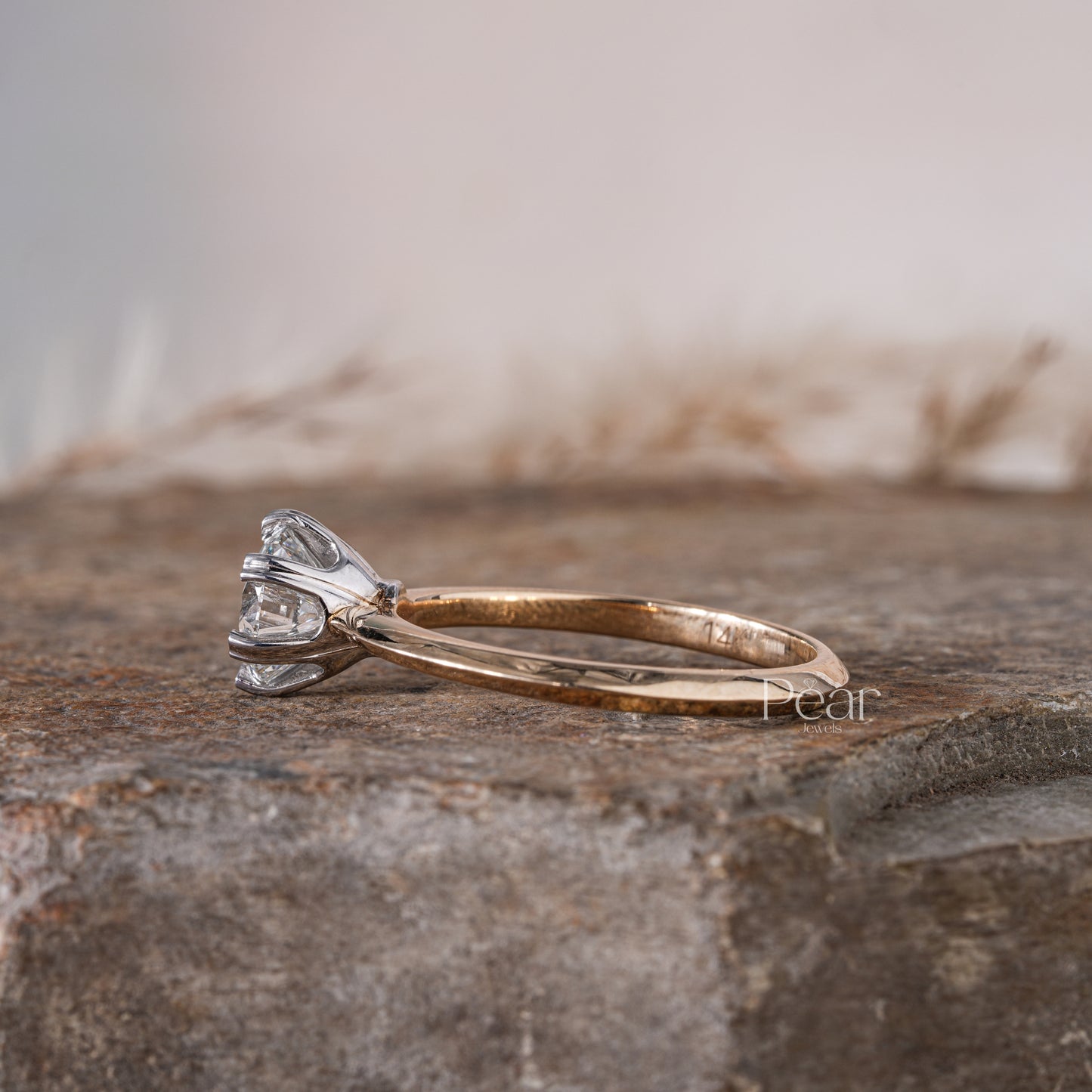 Round Solitaire Basket Heart Prong Engagement Ring - Pear Jewels