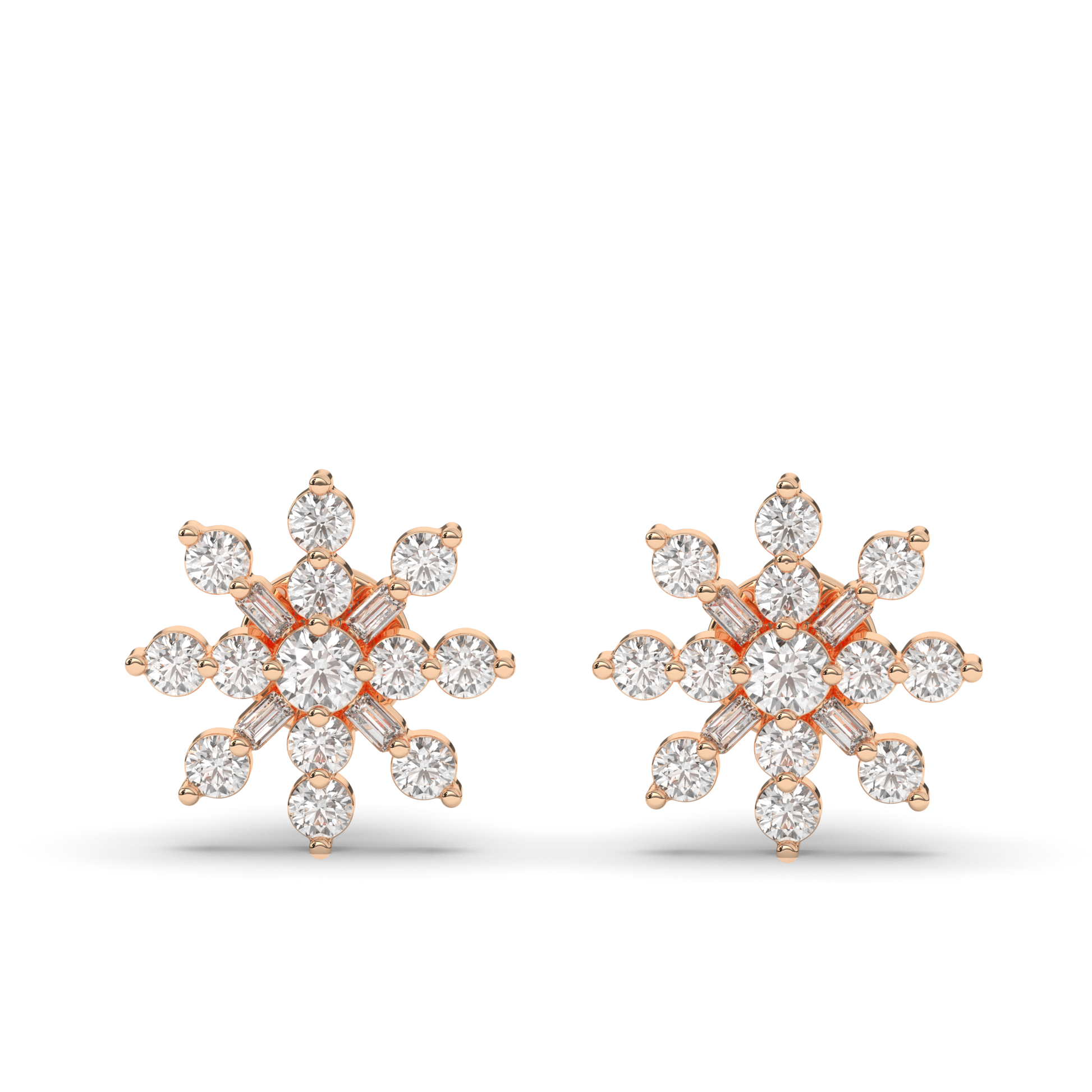 Round & Baguette Lab-Grown Diamond Luxe Cluster Earrings - Pear Jewels