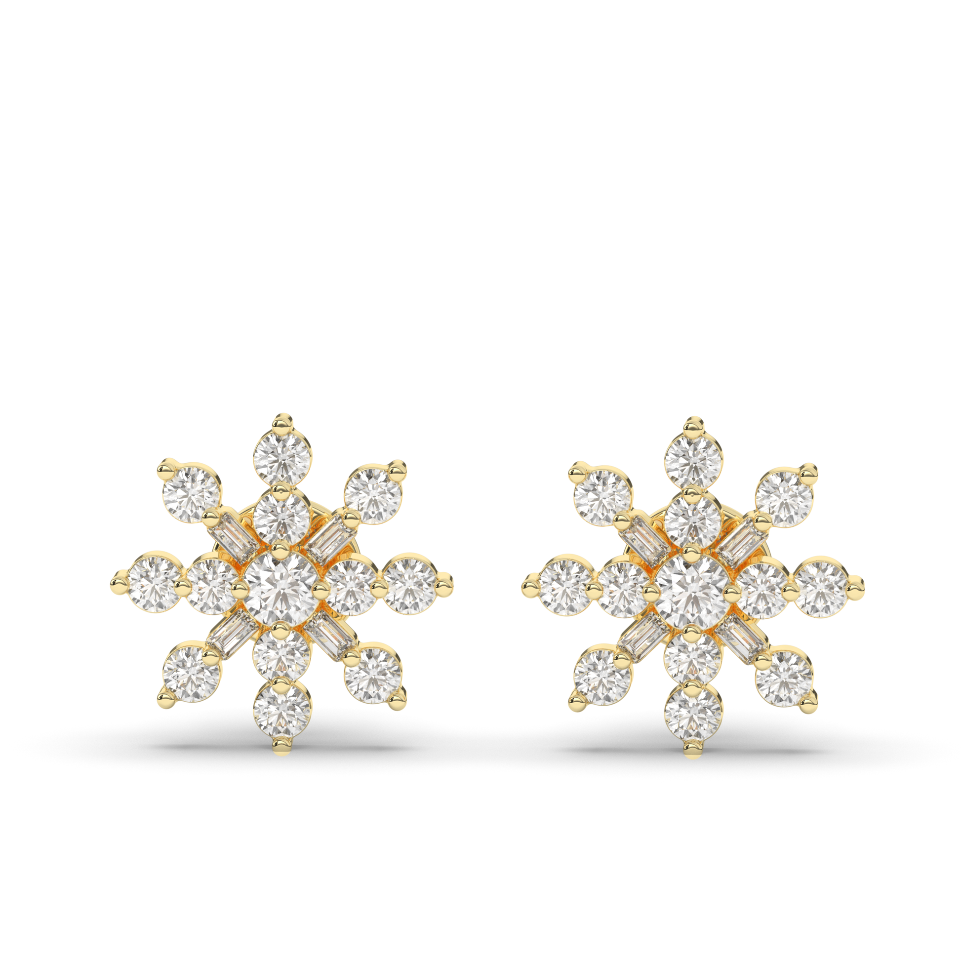 Round & Baguette Lab-Grown Diamond Luxe Cluster Earrings - Pear Jewels