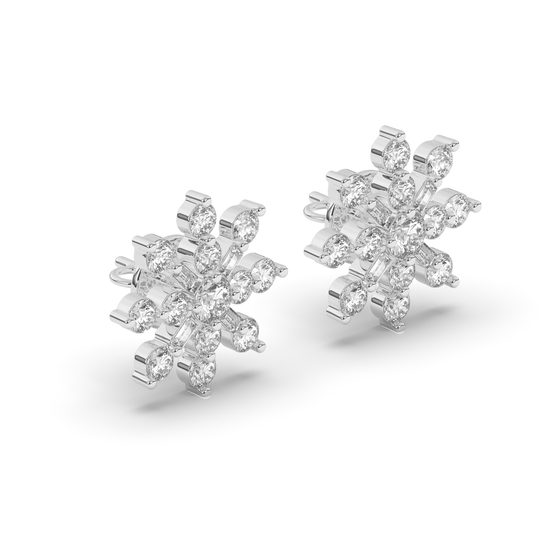 Round & Baguette Lab-Grown Diamond Luxe Cluster Earrings - Pear Jewels