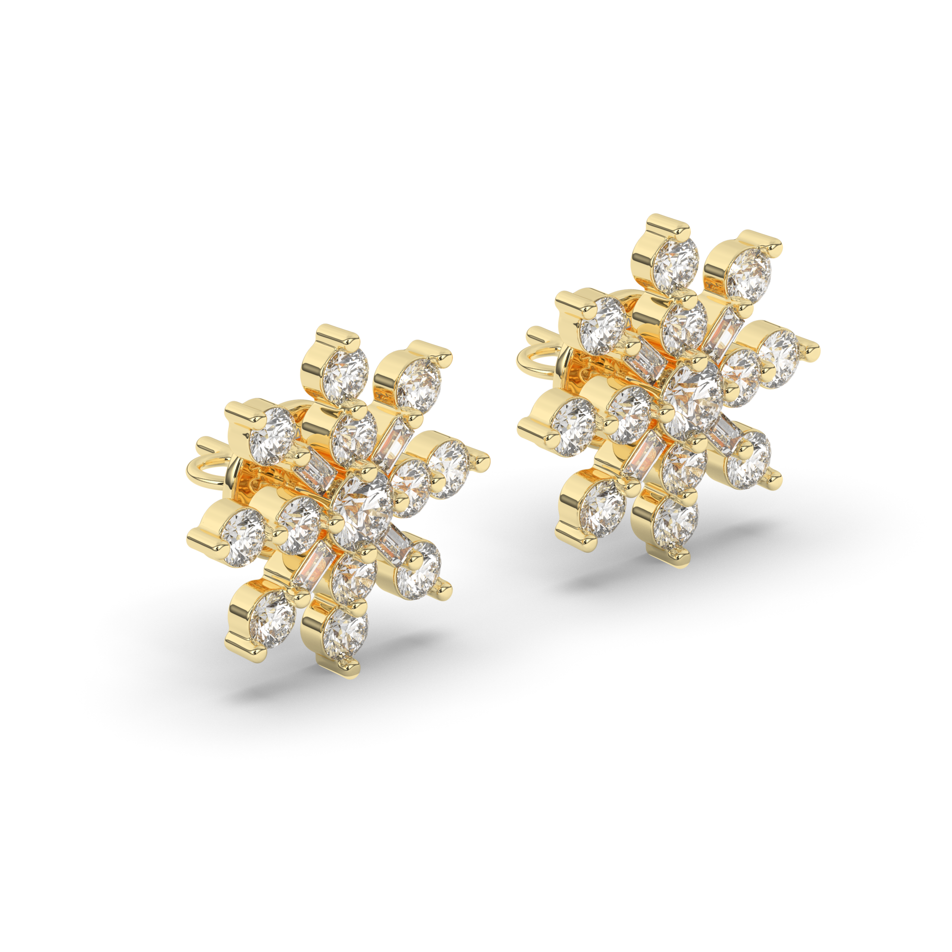 Round & Baguette Lab-Grown Diamond Luxe Cluster Earrings - Pear Jewels
