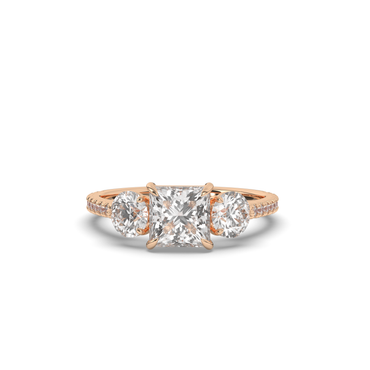 Three-Stone Princess Cut Lab-Grown Diamond Ring with Round Accents - Pear Jewels