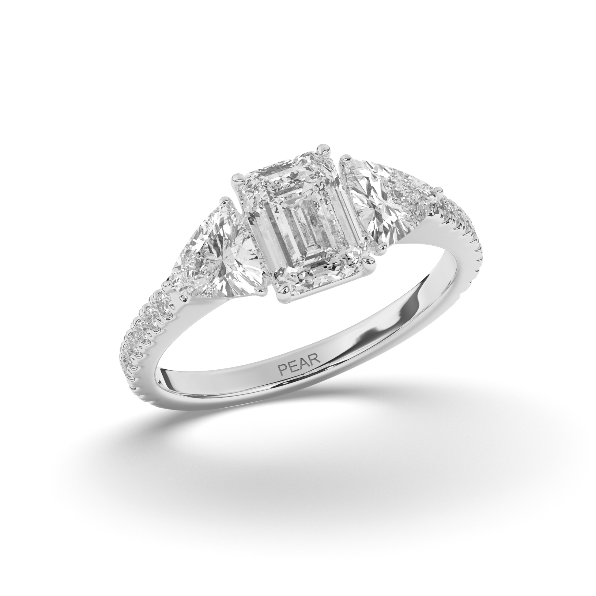 Three Emerald & Trilliant Cut Lab-Grown Diamond Ring - Pear Jewels