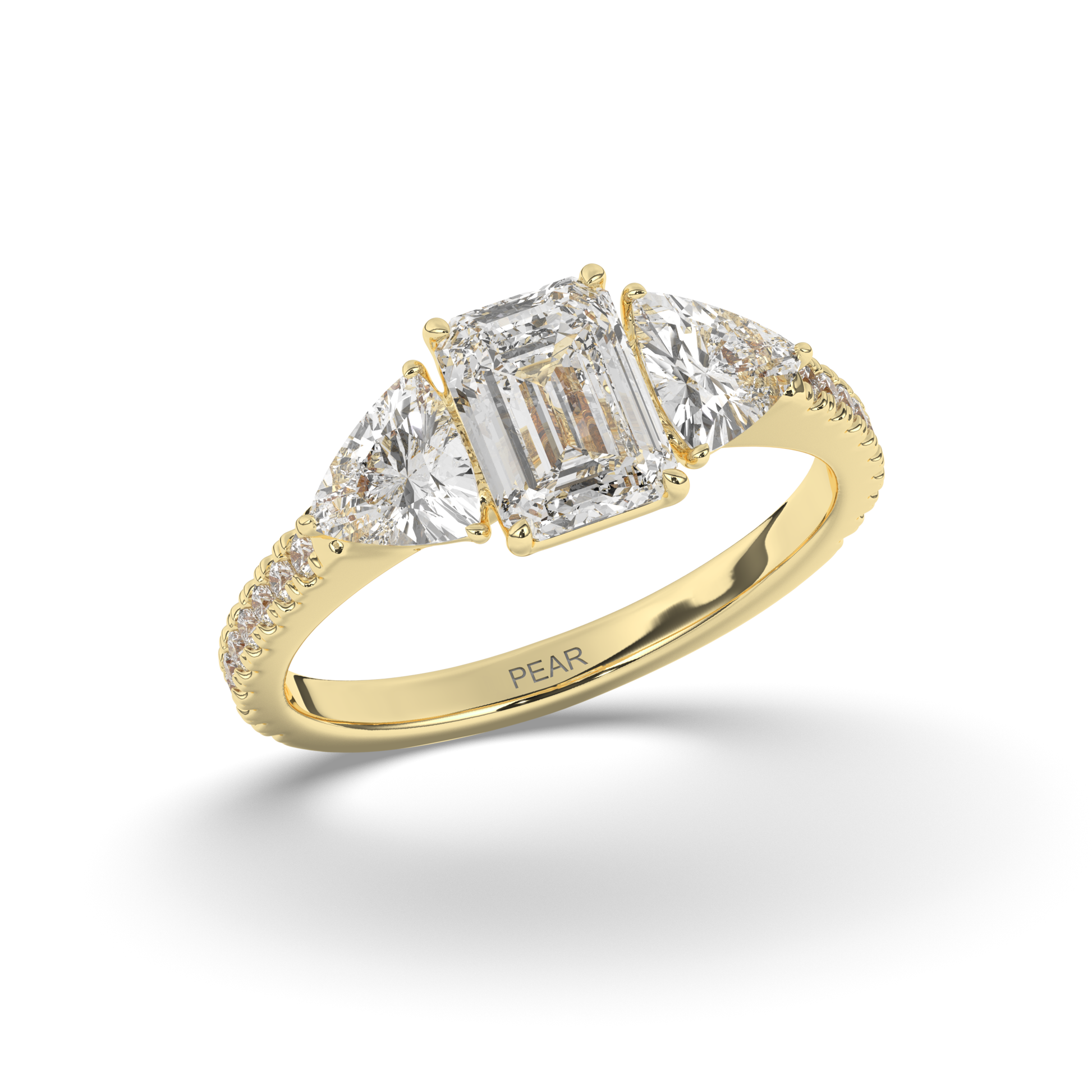 Three Emerald & Trilliant Cut Lab-Grown Diamond Ring - Pear Jewels