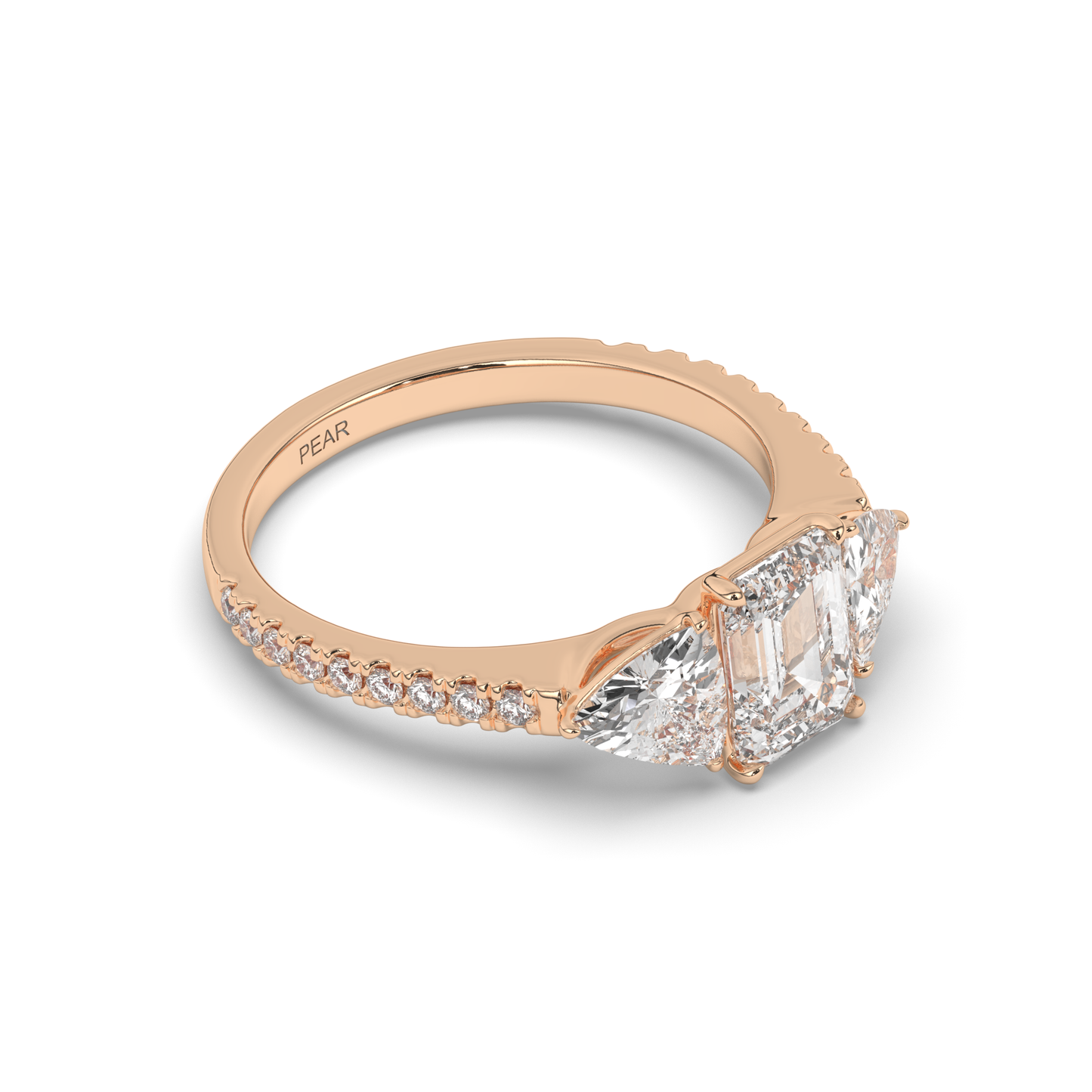 Three Emerald & Trilliant Cut Lab-Grown Diamond Ring - Pear Jewels