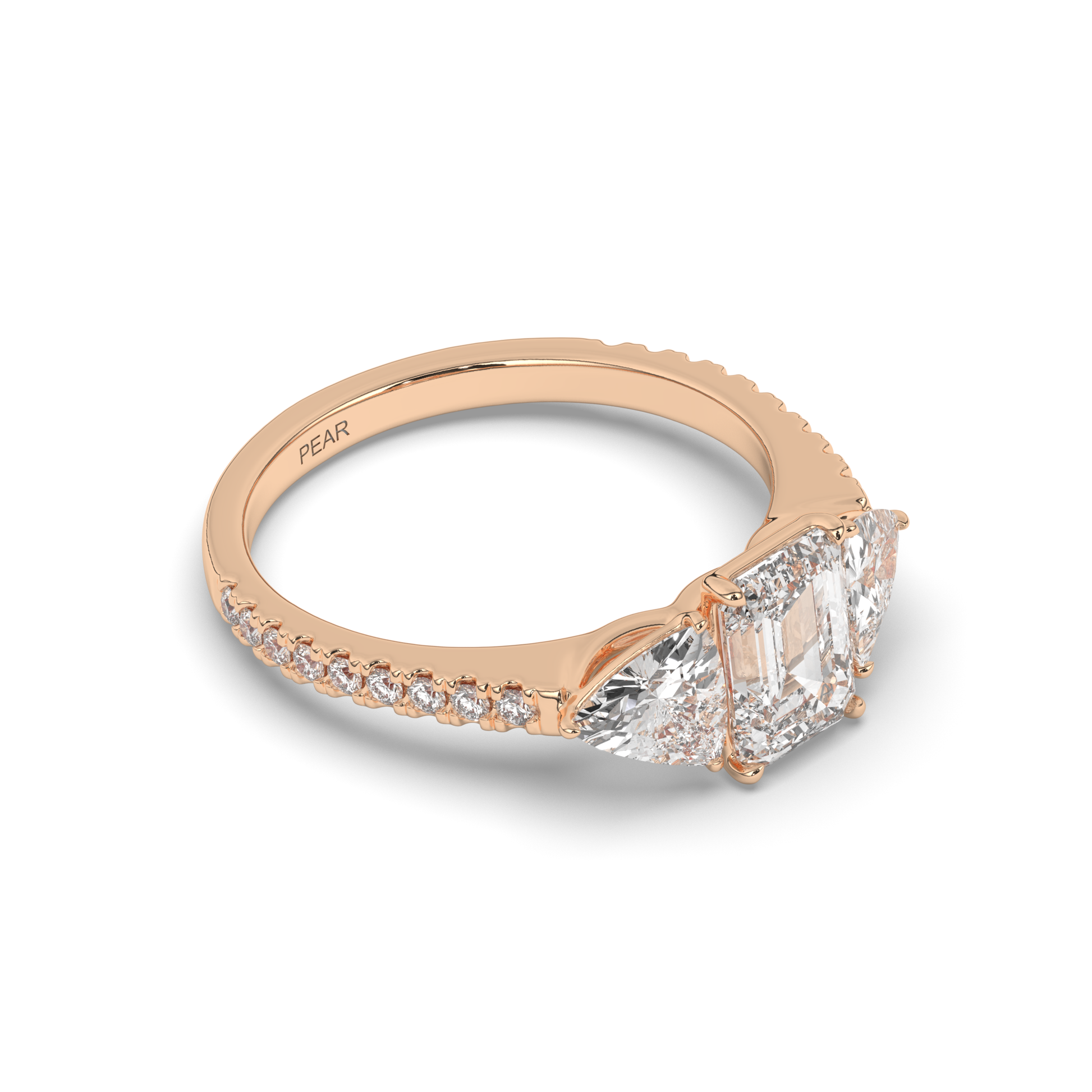 Three Emerald & Trilliant Cut Lab-Grown Diamond Ring - Pear Jewels