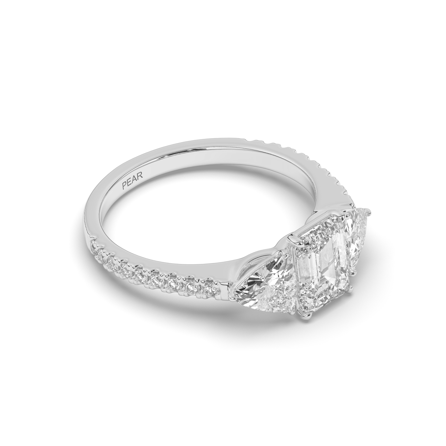 Three Emerald & Trilliant Cut Lab-Grown Diamond Ring - Pear Jewels