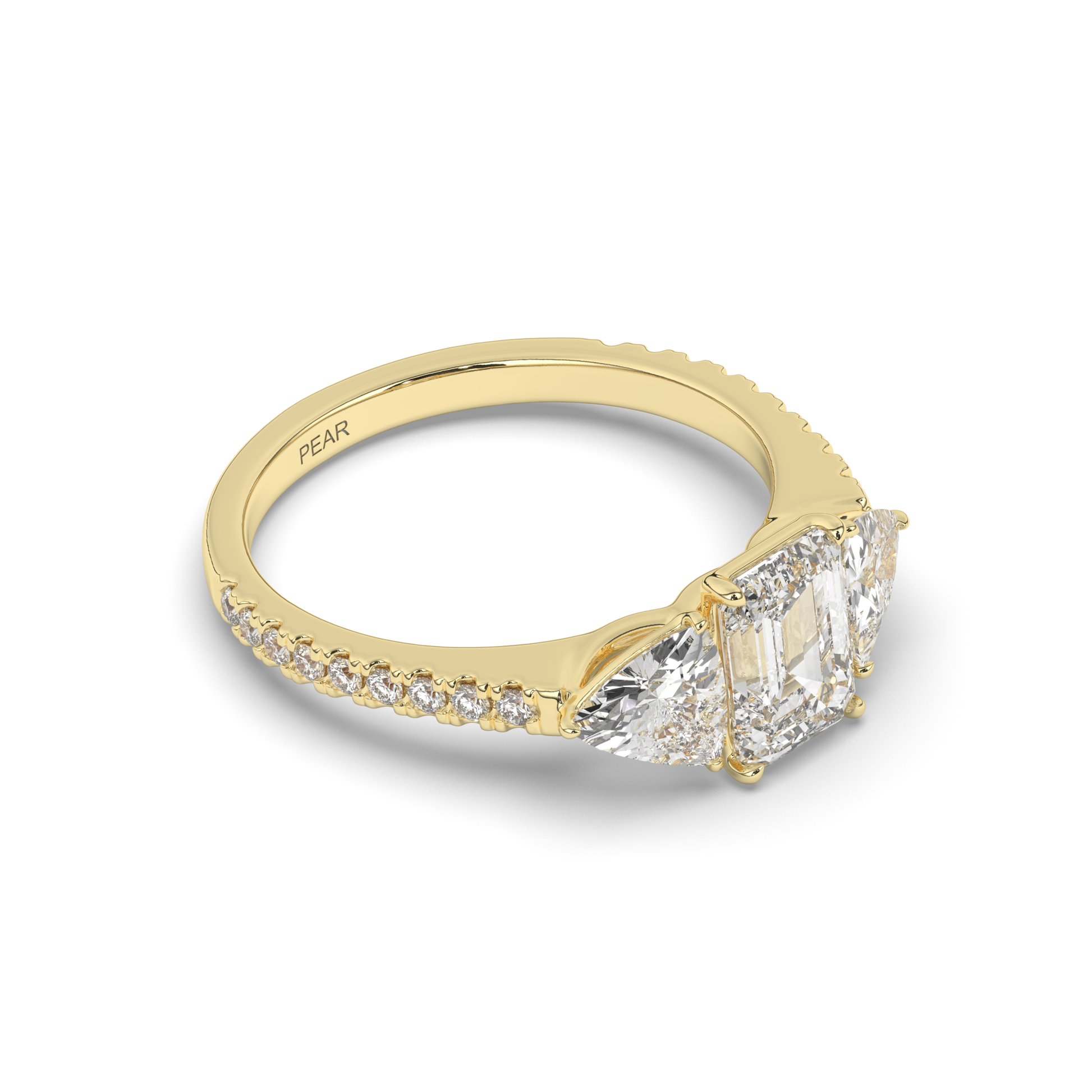 Three Emerald & Trilliant Cut Lab-Grown Diamond Ring - Pear Jewels