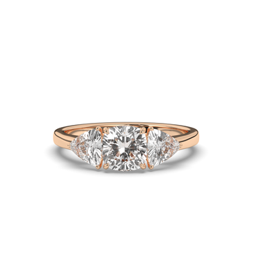 Three Stone Cushion Labgrown Diamond Ring - Pear Jewels