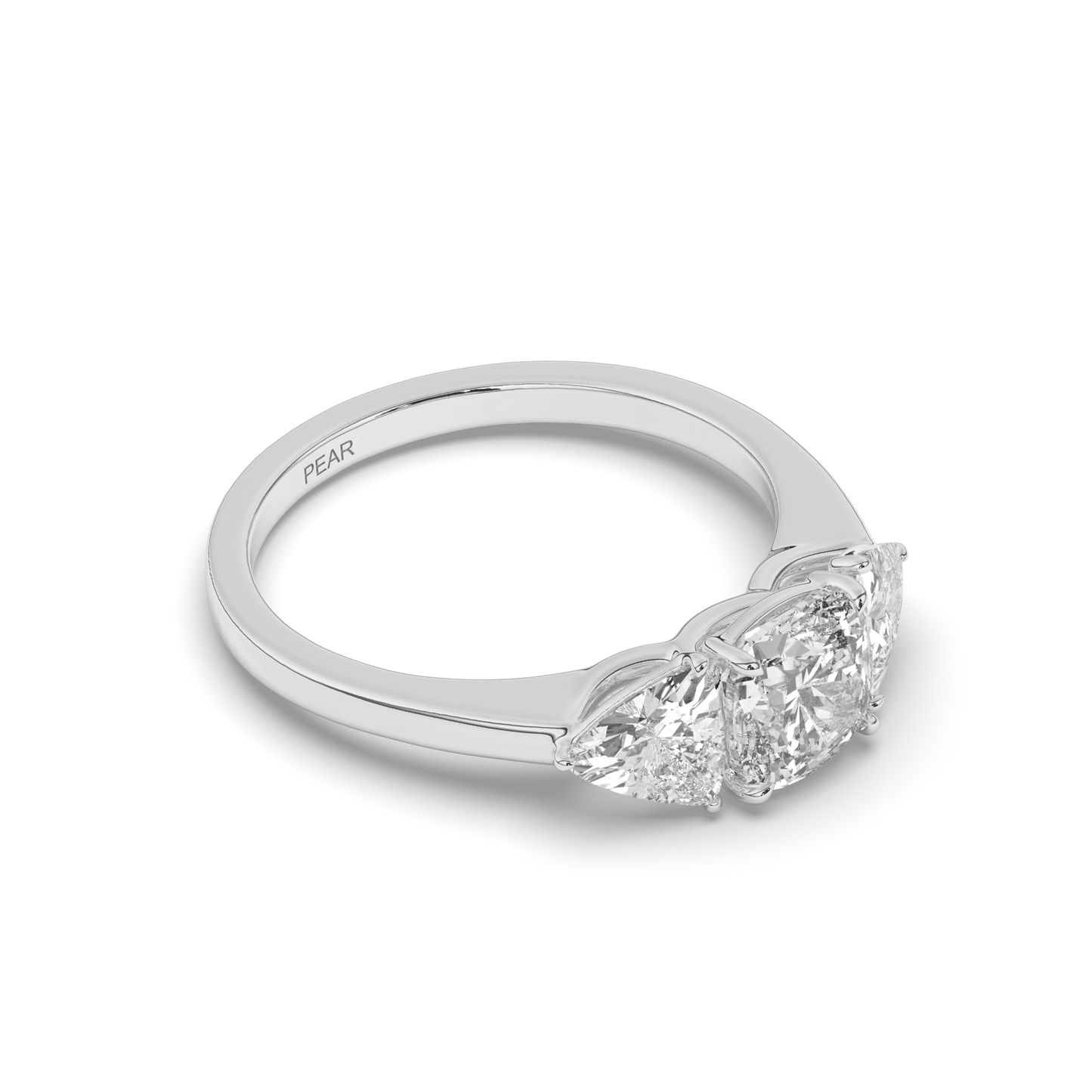 Three Stone Cushion Labgrown Diamond Ring - Pear Jewels