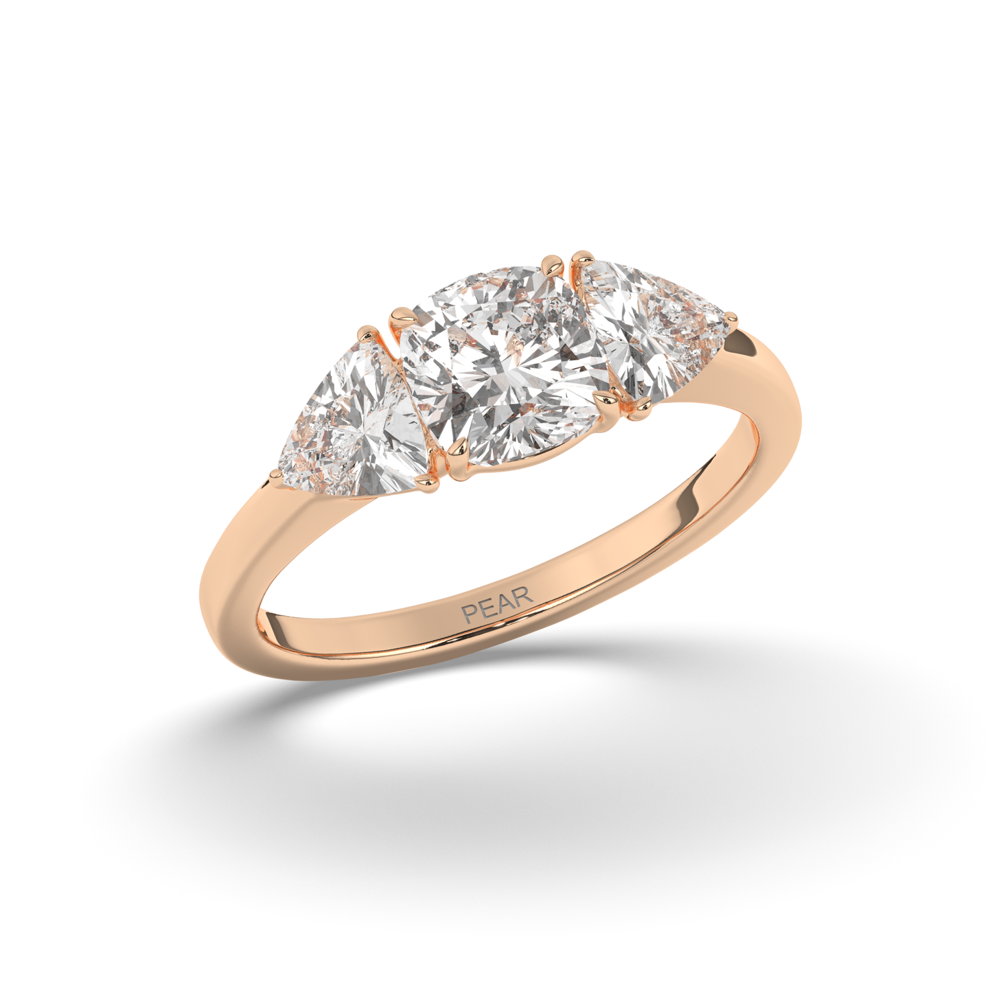 Three Stone Cushion Labgrown Diamond Ring - Pear Jewels