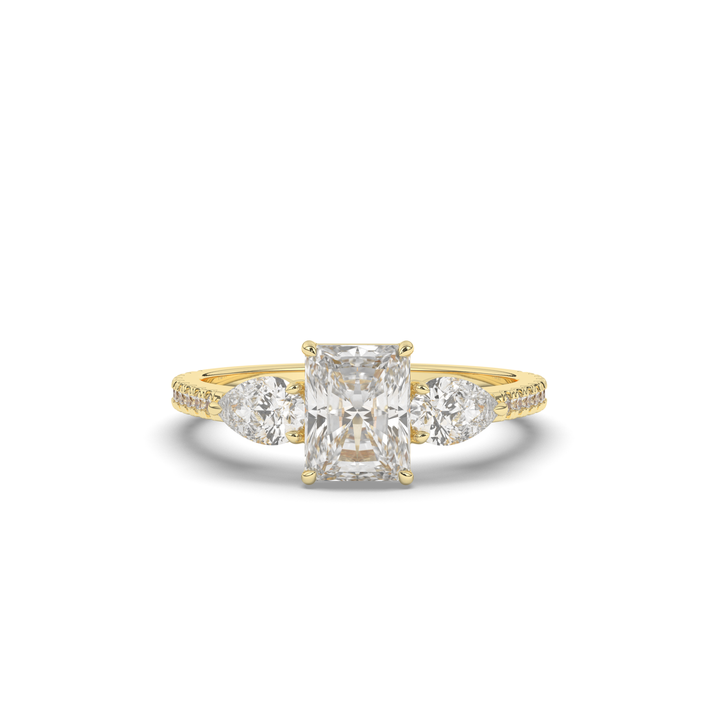 Three Stone Radiant Lab-Grown Diamond Ring - Pear Jewels