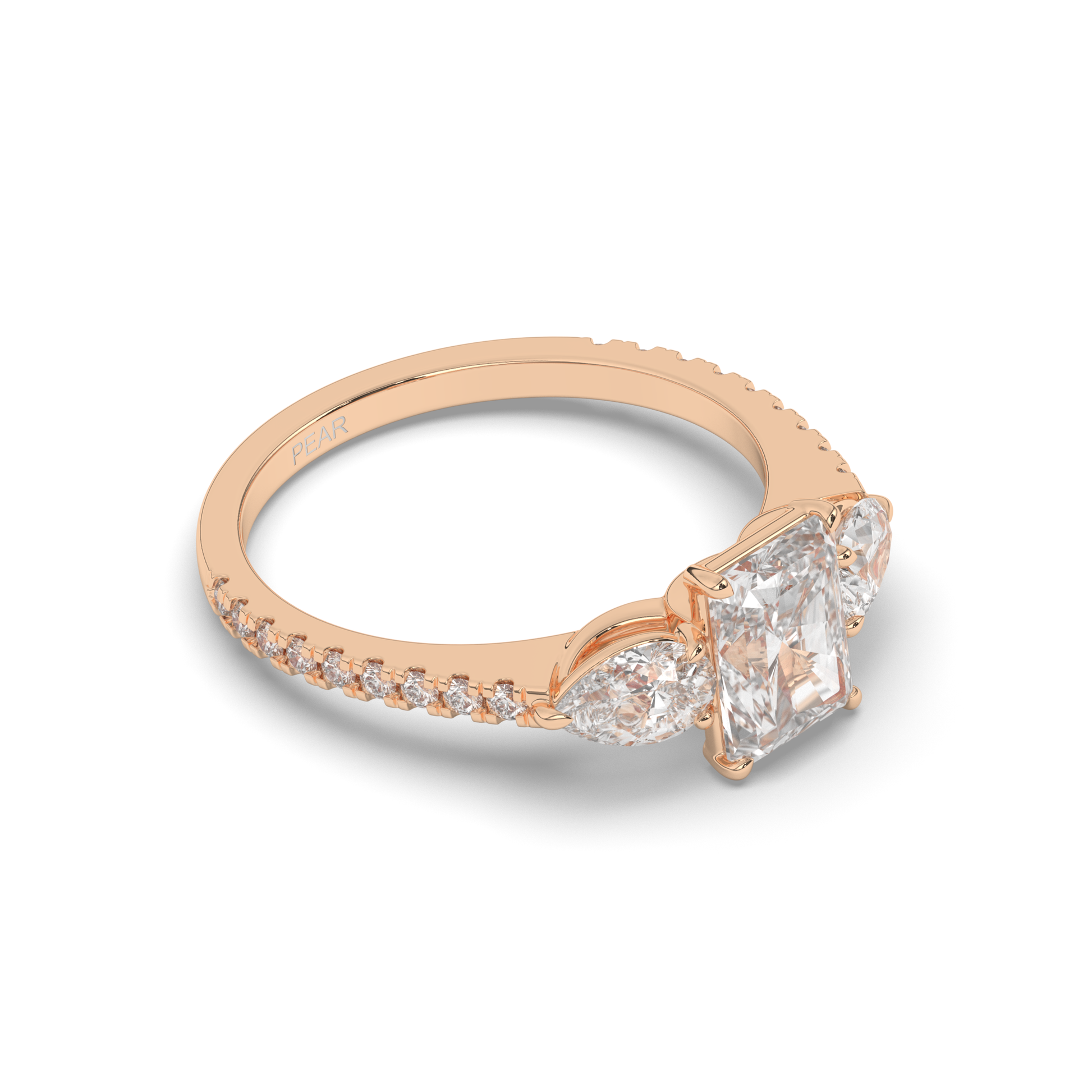 Three Stone Radiant Lab-Grown Diamond Ring - Pear Jewels