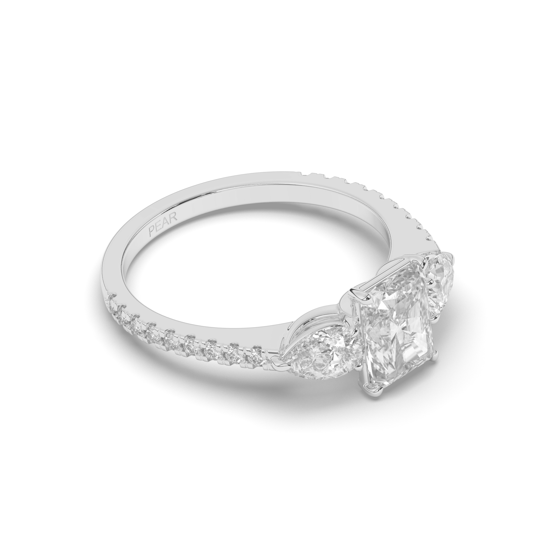 Three Stone Radiant Lab-Grown Diamond Ring - Pear Jewels