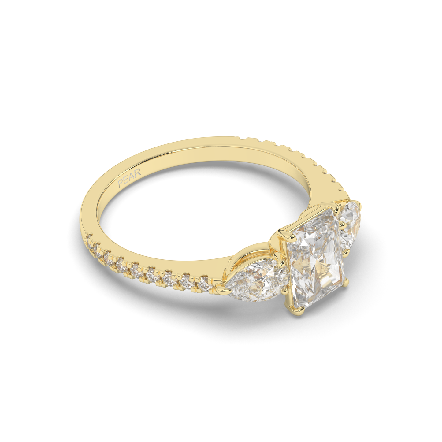 Three Stone Radiant Lab-Grown Diamond Ring - Pear Jewels
