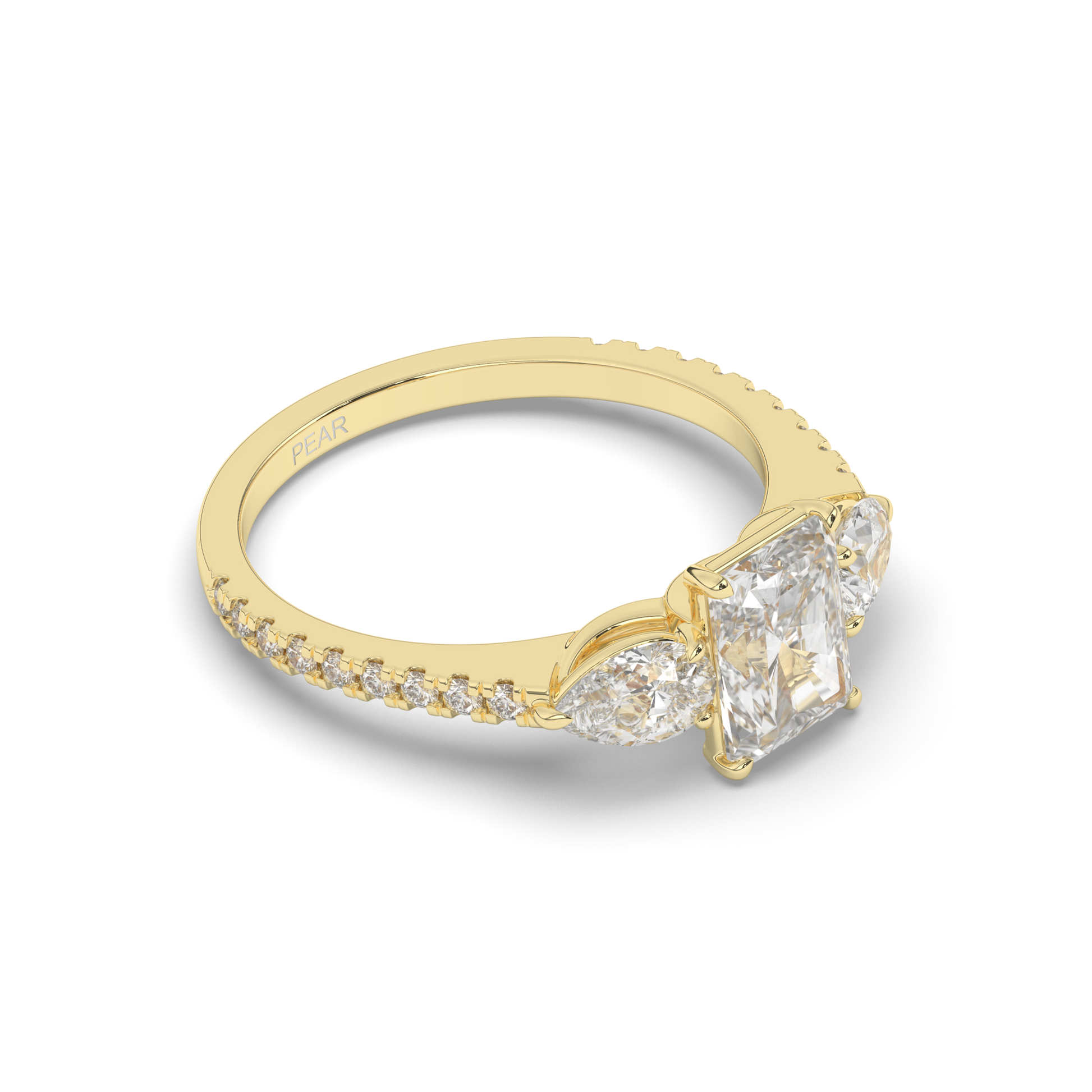 Three Stone Radiant Lab-Grown Diamond Ring - Pear Jewels