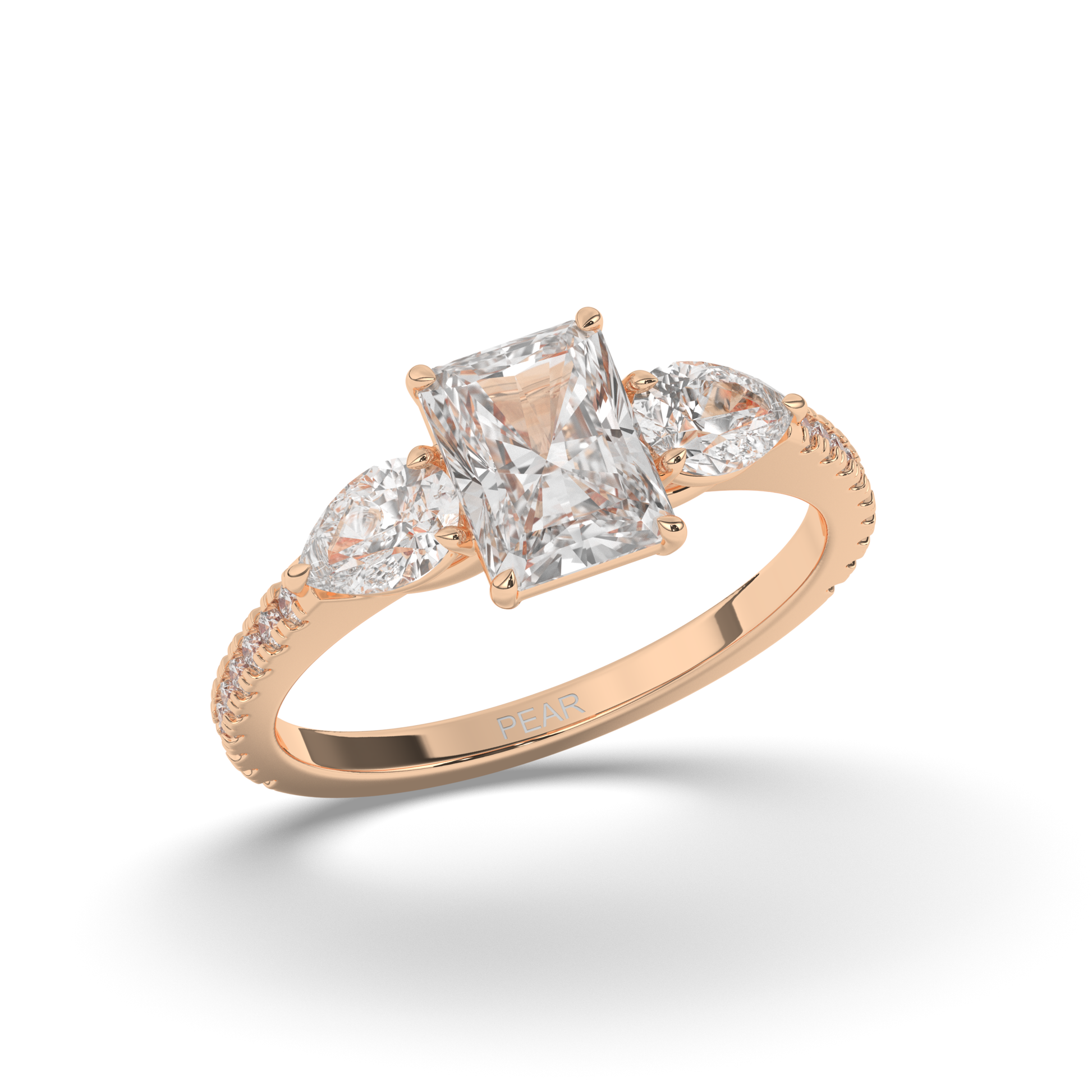 Three Stone Radiant Lab-Grown Diamond Ring - Pear Jewels