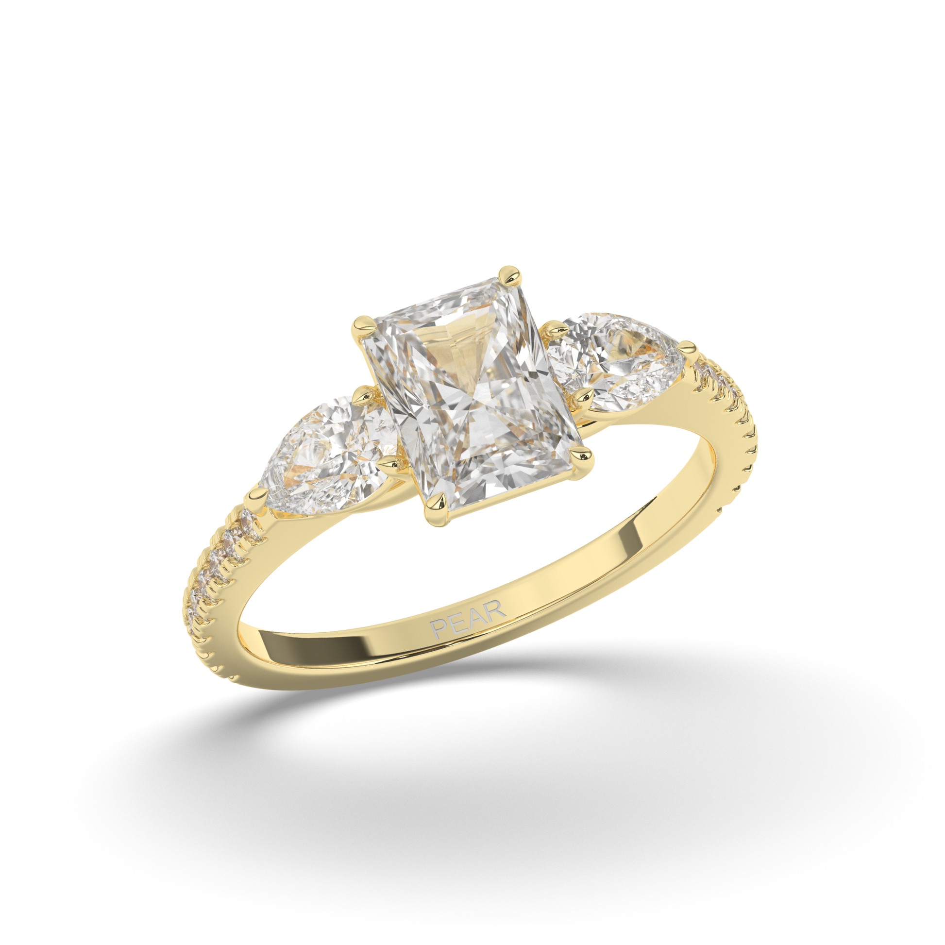 Three Stone Radiant Lab-Grown Diamond Ring - Pear Jewels