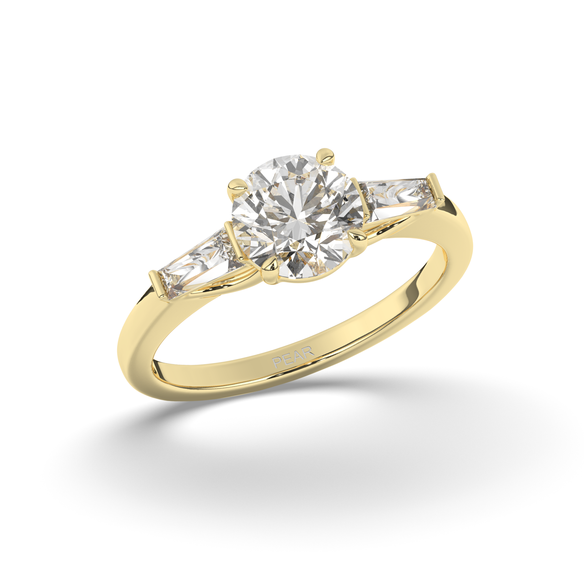 Three Stone Round & Baguette Lab-Grown Diamond Radiance Ring - Pear Jewels
