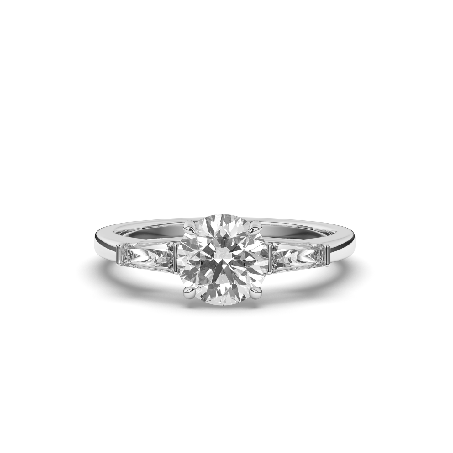 Three Stone Round & Baguette Lab-Grown Diamond Radiance Ring - Pear Jewels