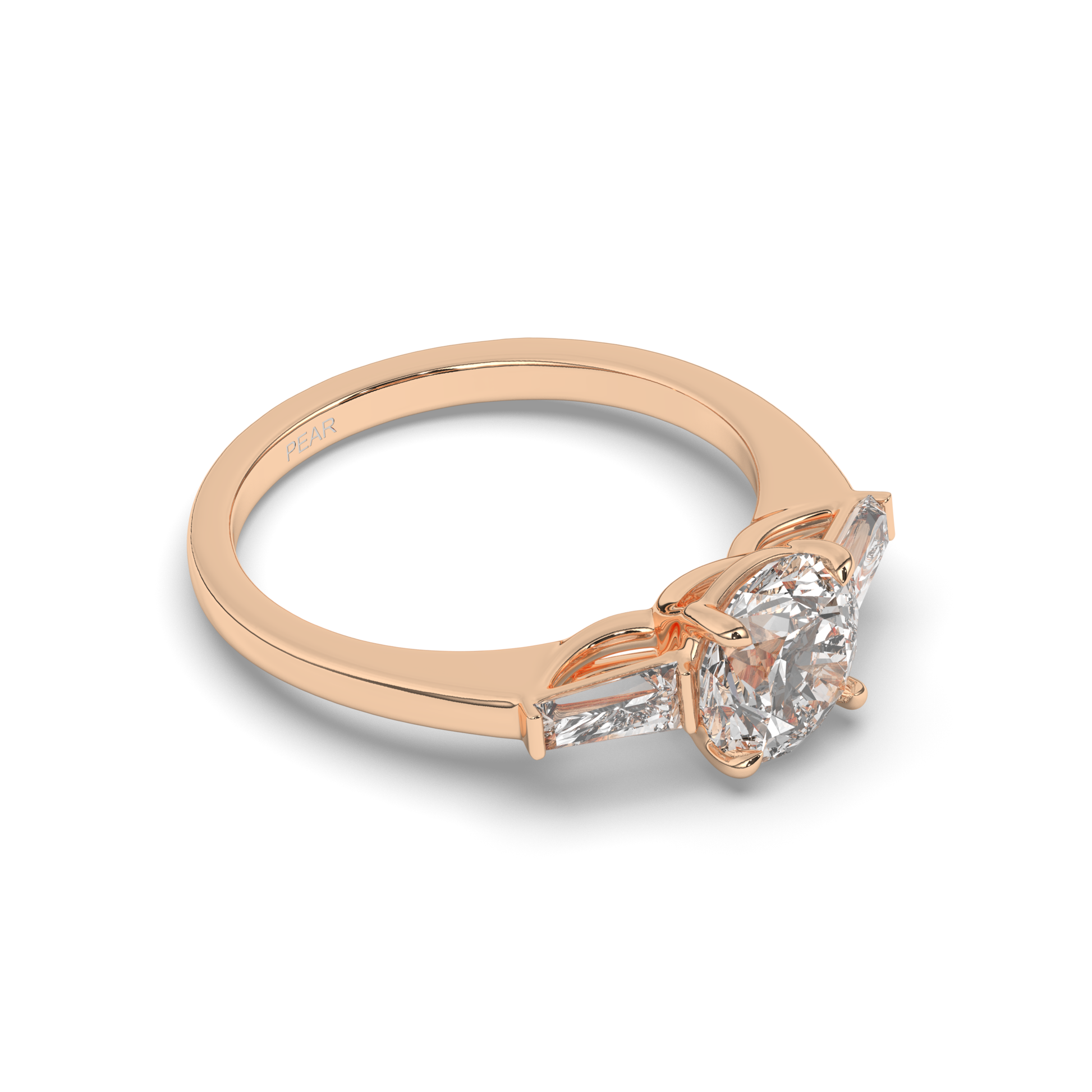 Three Stone Round & Baguette Lab-Grown Diamond Radiance Ring - Pear Jewels