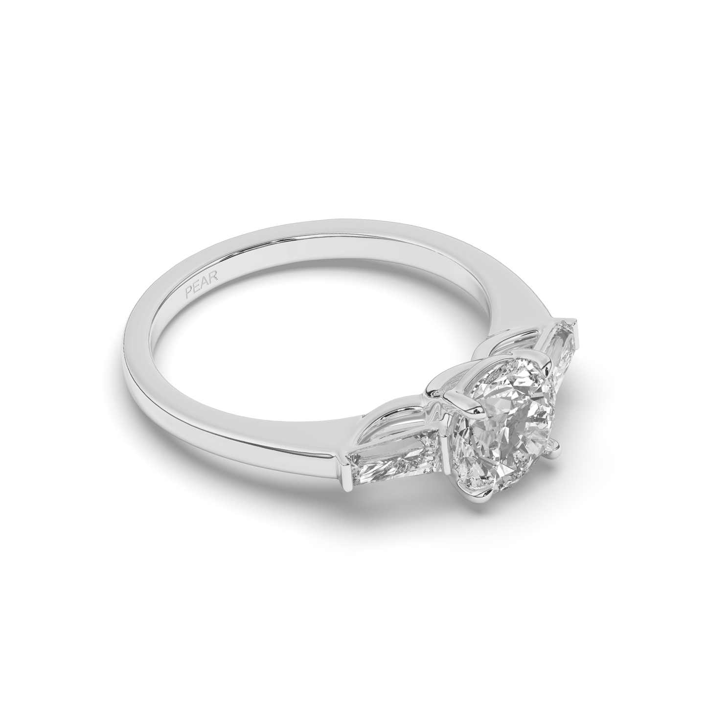 Three Stone Round & Baguette Lab-Grown Diamond Radiance Ring - Pear Jewels
