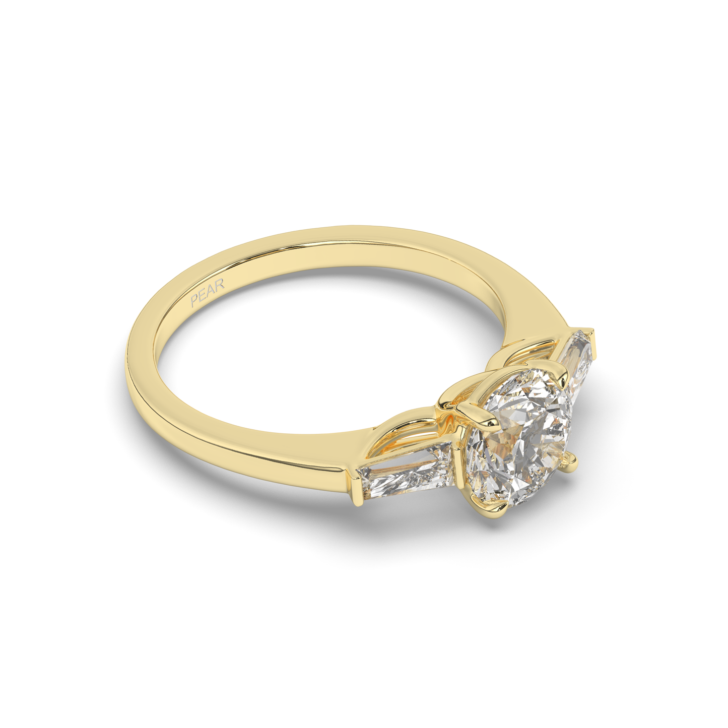 Three Stone Round & Baguette Lab-Grown Diamond Radiance Ring - Pear Jewels