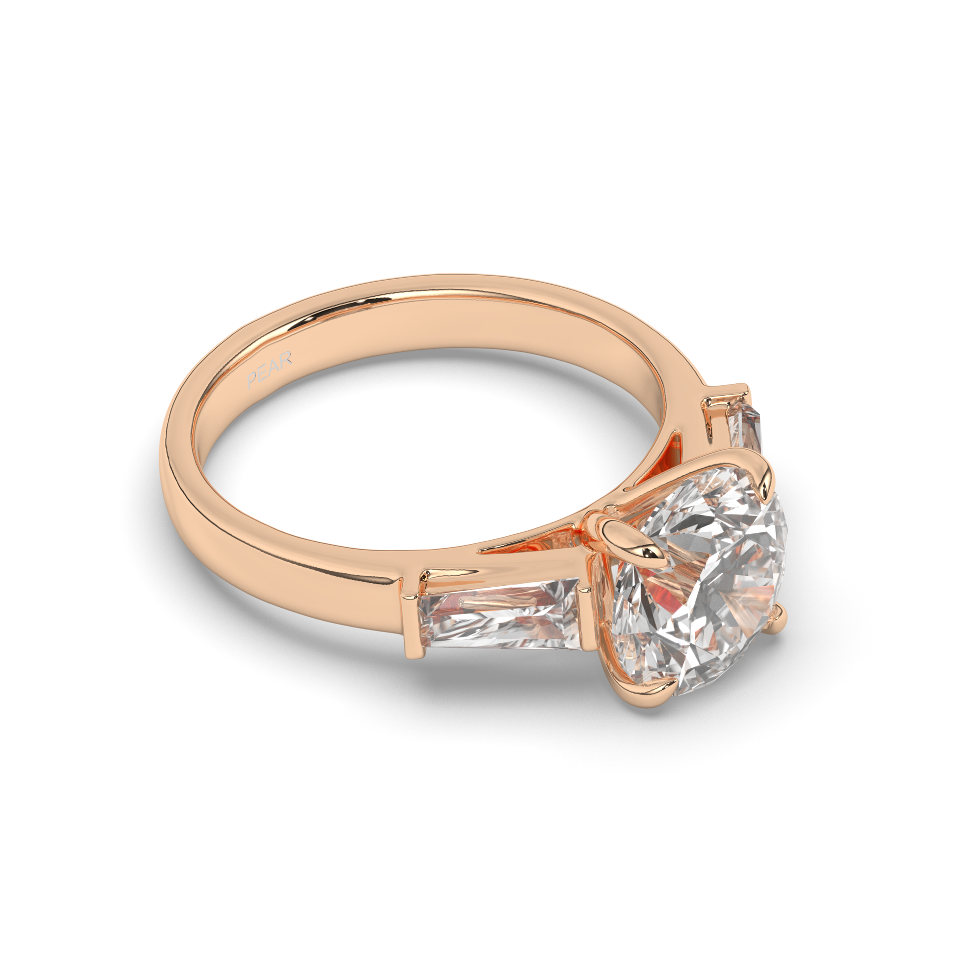 Three Stone Round & Baguette Lab-Grown Diamond Trilogy Ring - Pear Jewels