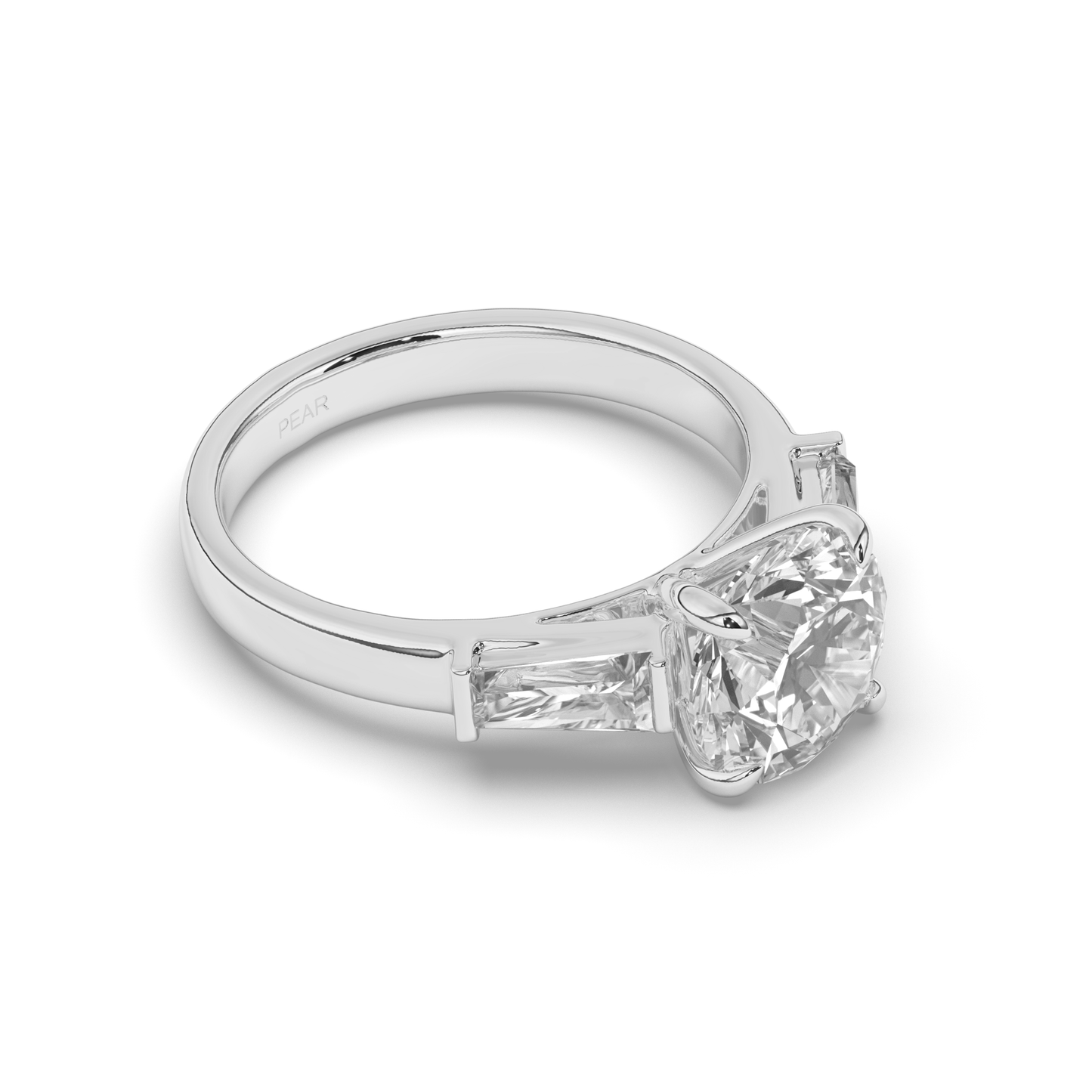 Three Stone Round & Baguette Lab-Grown Diamond Trilogy Ring - Pear Jewels