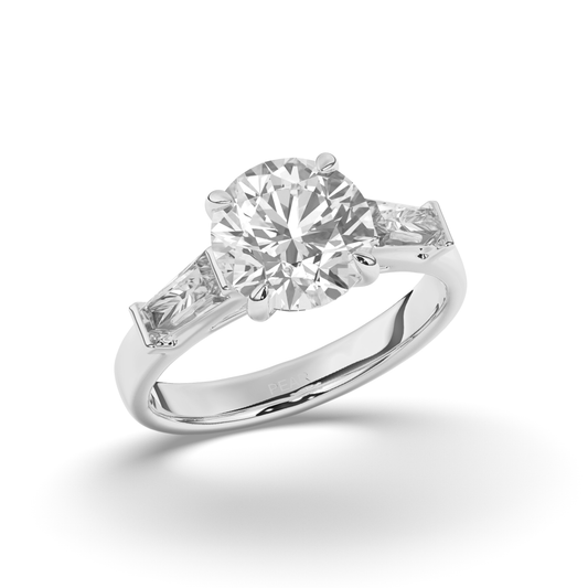 Three Stone Round & Baguette Lab-Grown Diamond Trilogy Ring - Pear Jewels