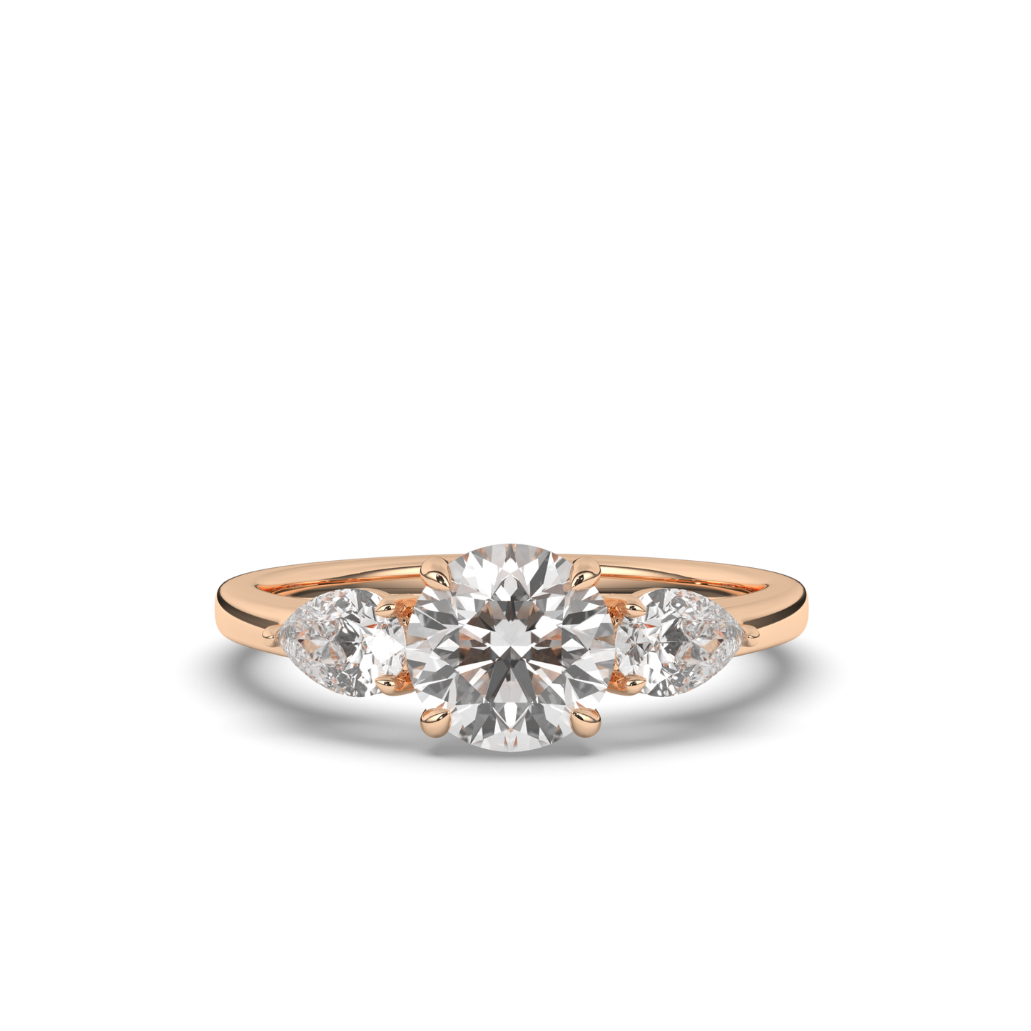 Three Stone Round & Pear Labgrown Diamond Ring - Pear Jewels
