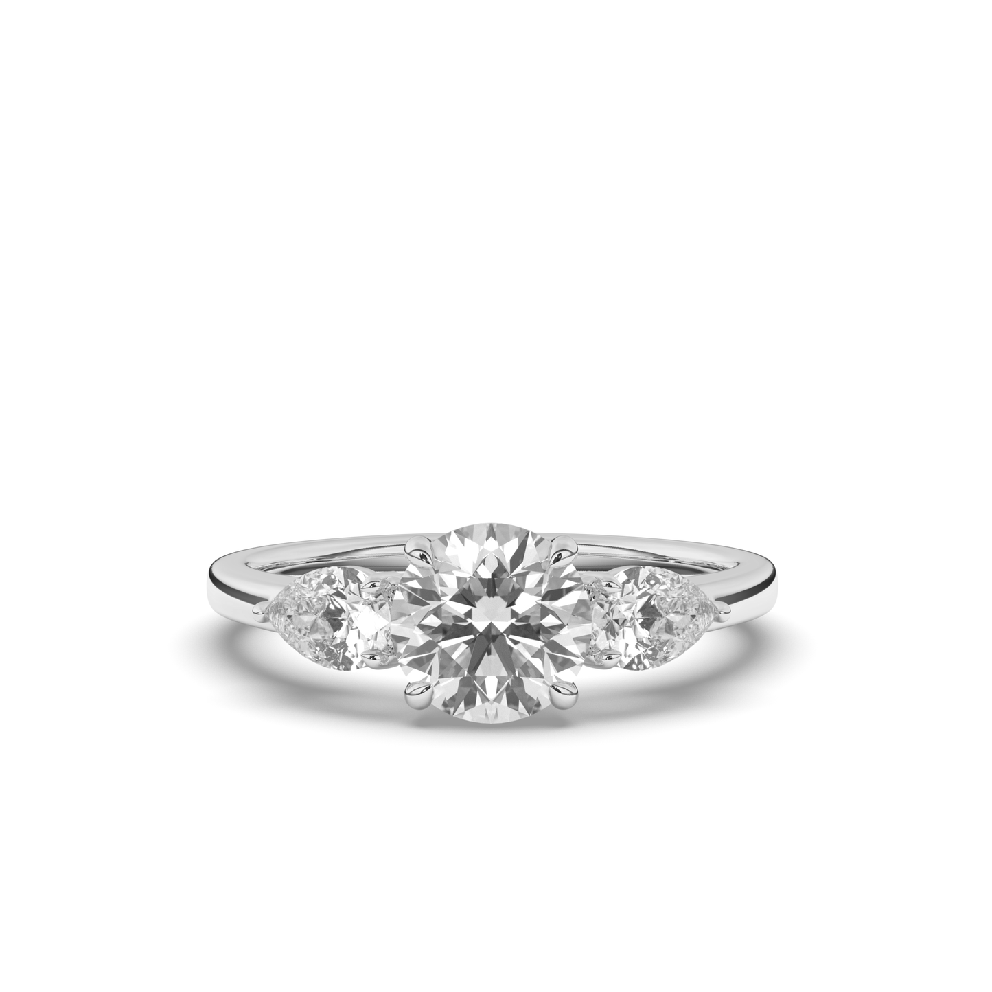Three Stone Round & Pear Labgrown Diamond Ring - Pear Jewels