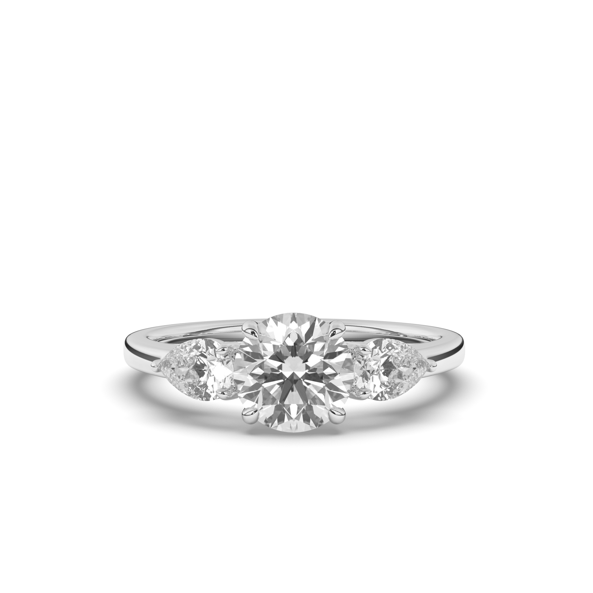Three Stone Round & Pear Labgrown Diamond Ring - Pear Jewels