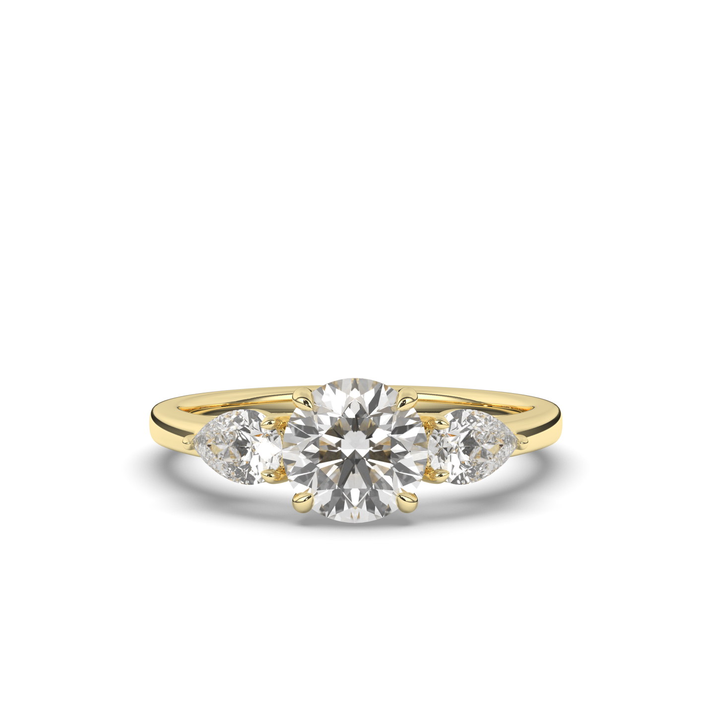 Three Stone Round & Pear Labgrown Diamond Ring - Pear Jewels