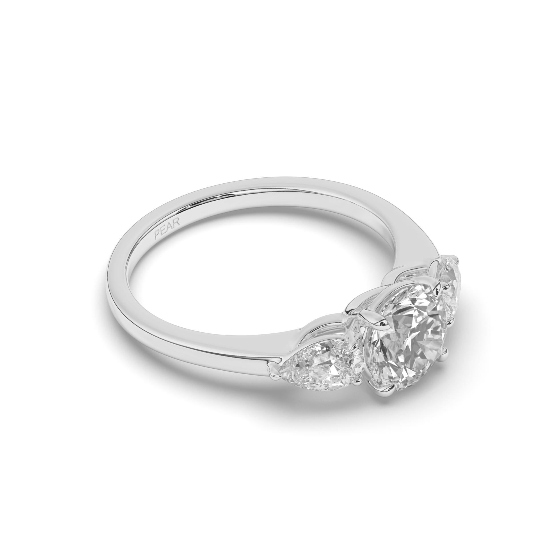 Three Stone Round & Pear Labgrown Diamond Ring - Pear Jewels