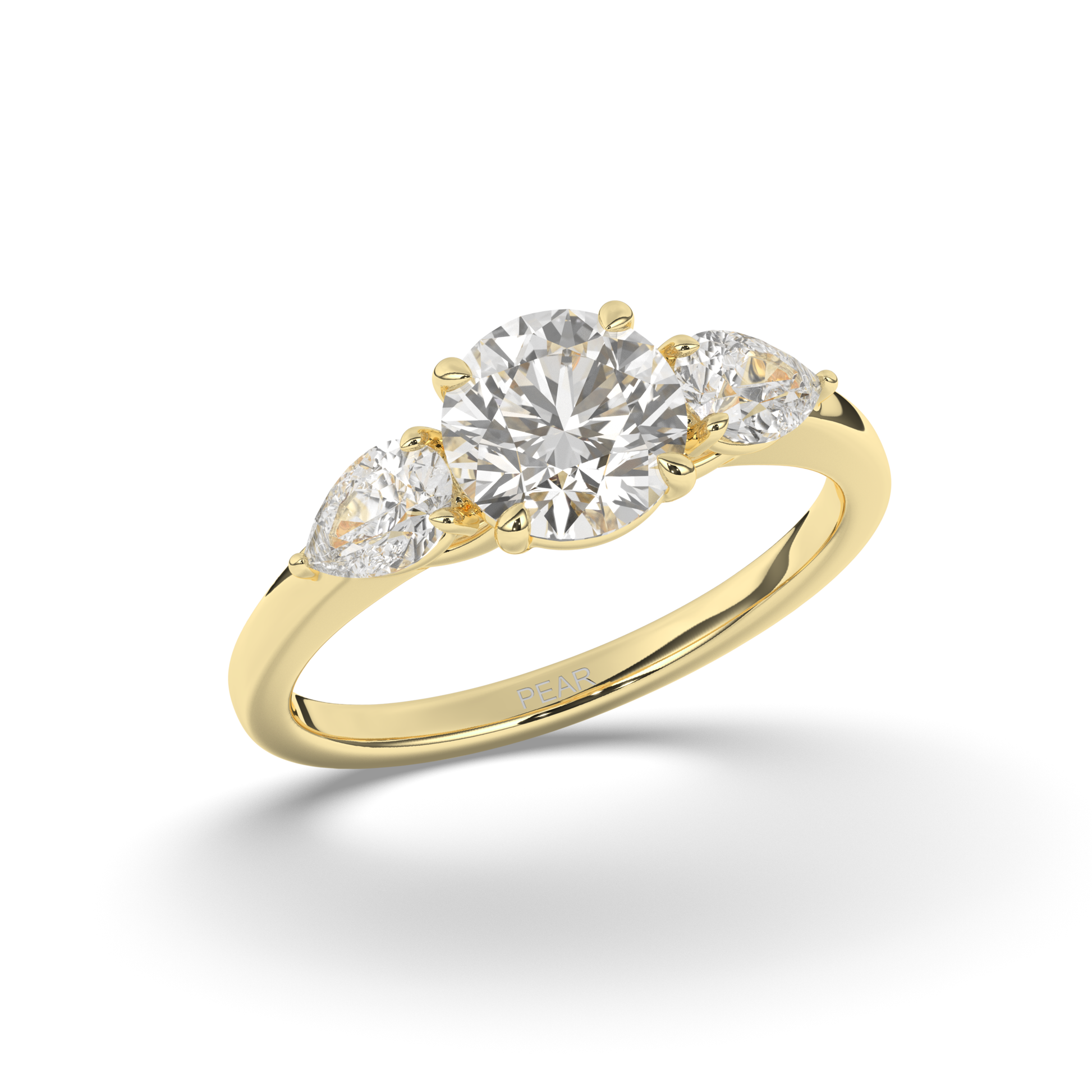 Three Stone Round & Pear Labgrown Diamond Ring - Pear Jewels