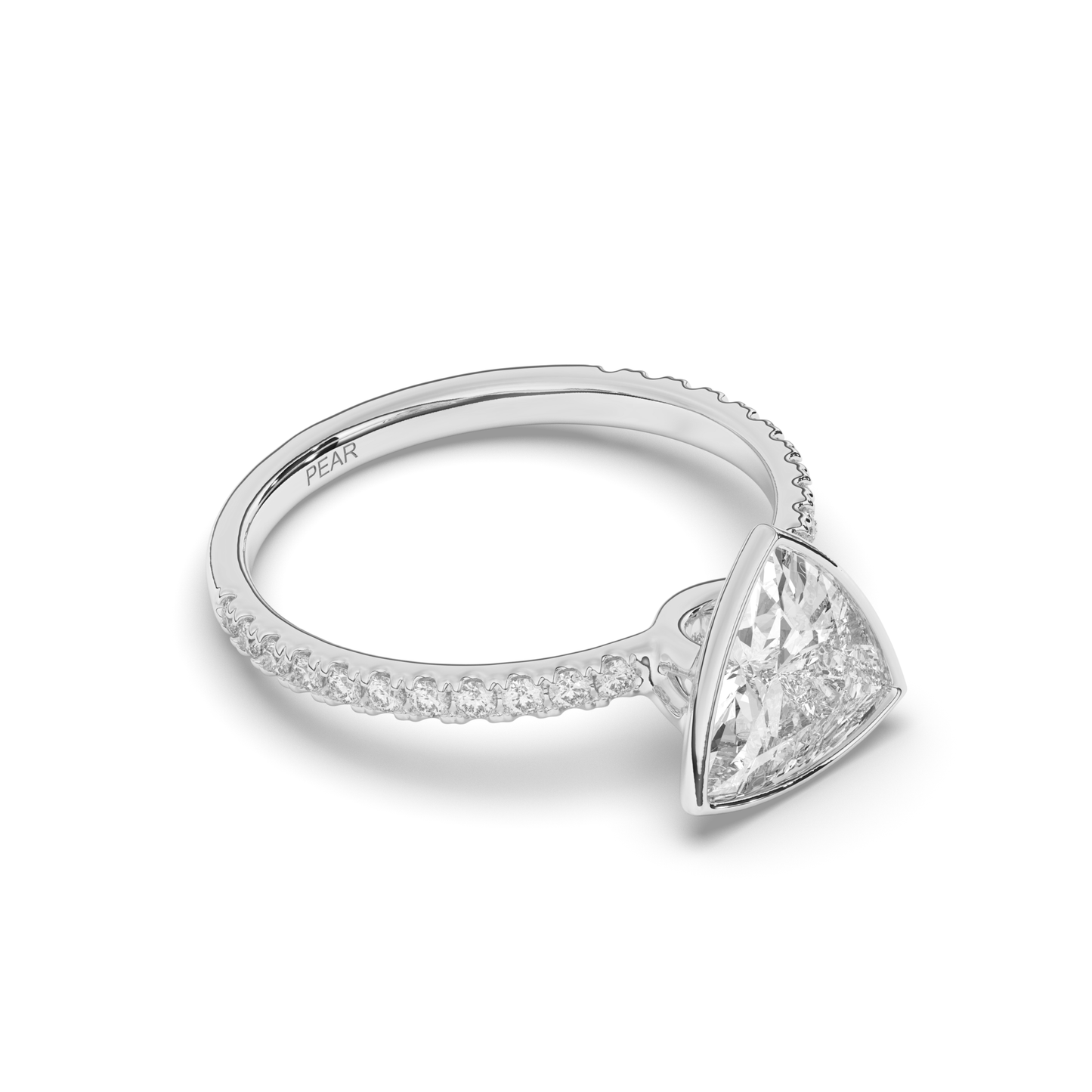 Trillion Curved Bezel Lab-Grown Diamond Ring - Pear Jewels