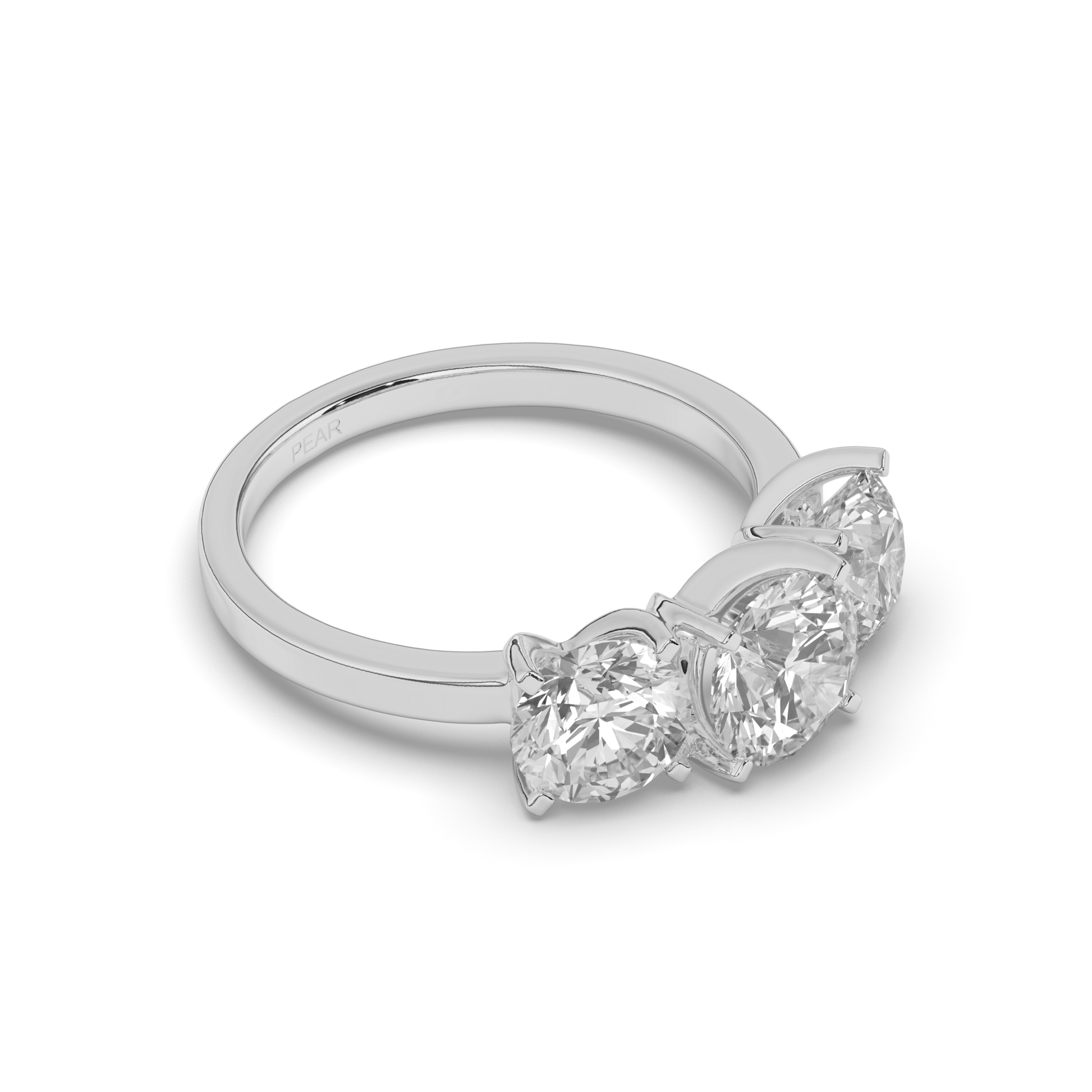 Troupee Round Lab-grown 3 Stone Diamond Ring - Pear Jewels